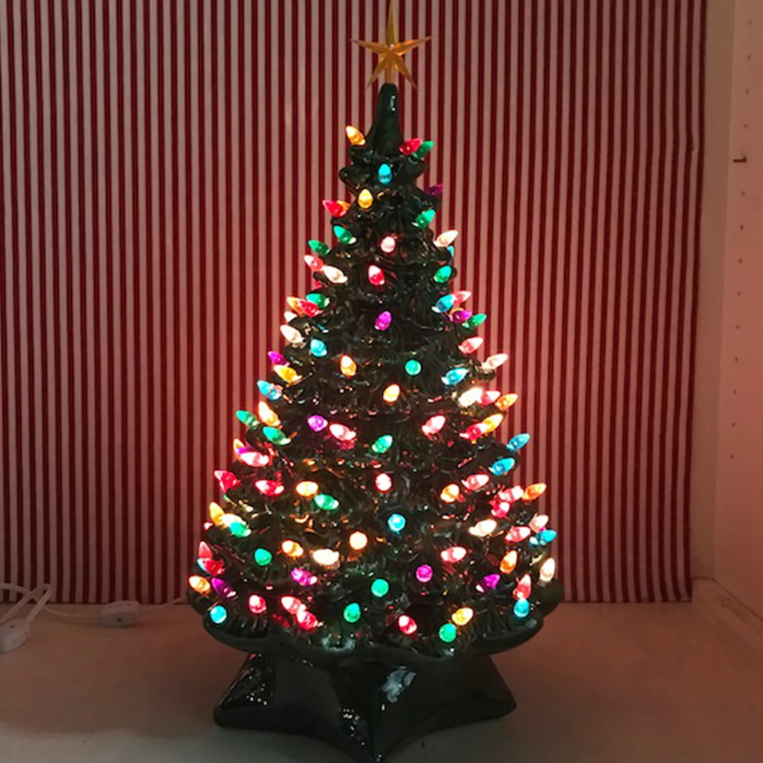 21.5" Medium 1950's Lighted Green Ceramic Christmas Tree