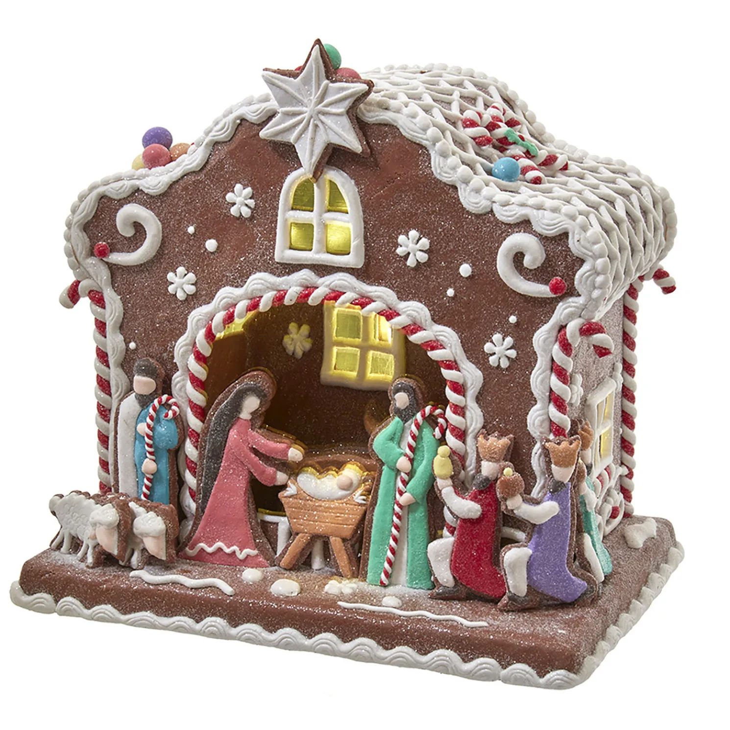 12.5" Battery Operated LED Light Up Nativity Gingerbread House Christmas Figure N1036