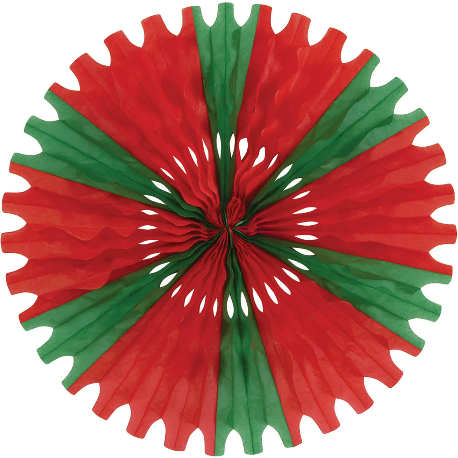 25" Beistle Vintage Red and Green Tissue Paper Fan Christmas Decoration 55293-RG