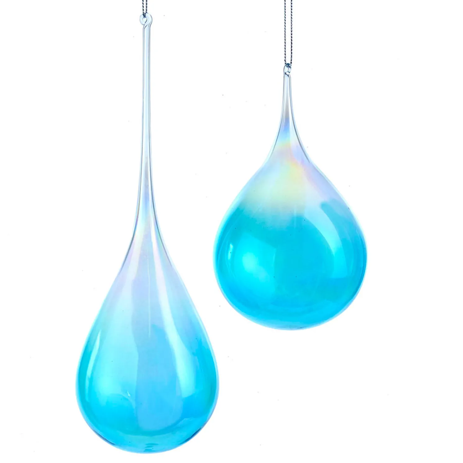 5" Blue Drop Glass Christmas Ornament D3554