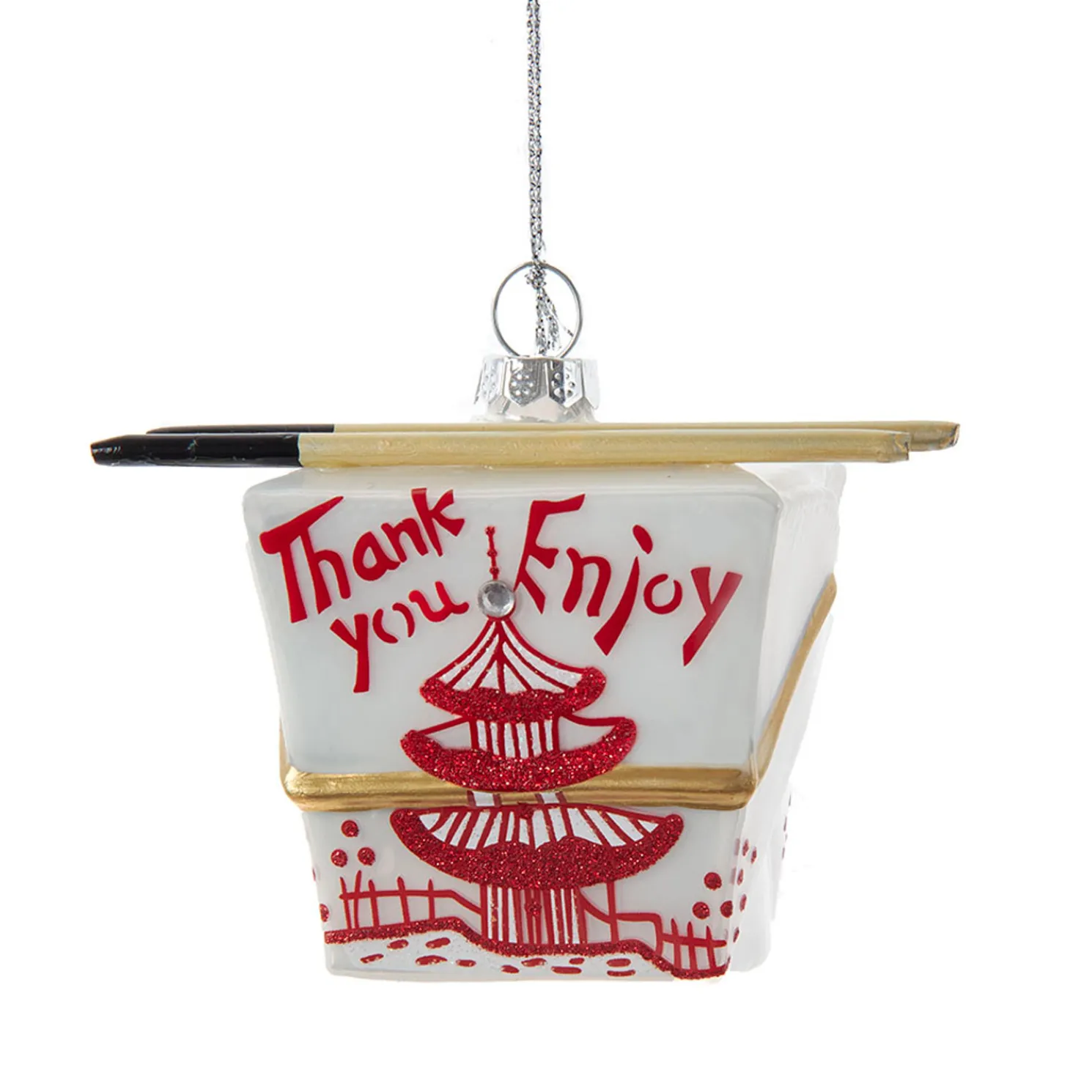 3.5" Chinese Take-Out Box Glass Christmas Ornament J9022