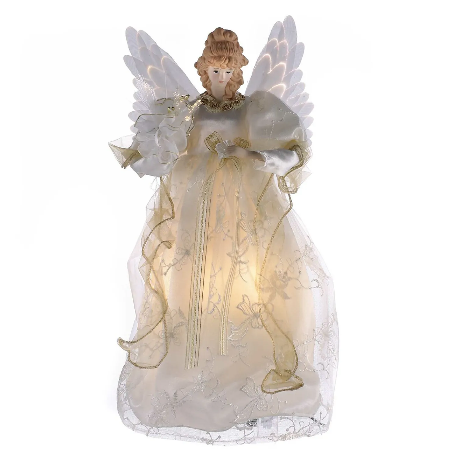14" Fiber-Optic Ivory and Gold Animated LED Angel Christmas Tree Topper UL2173LED
