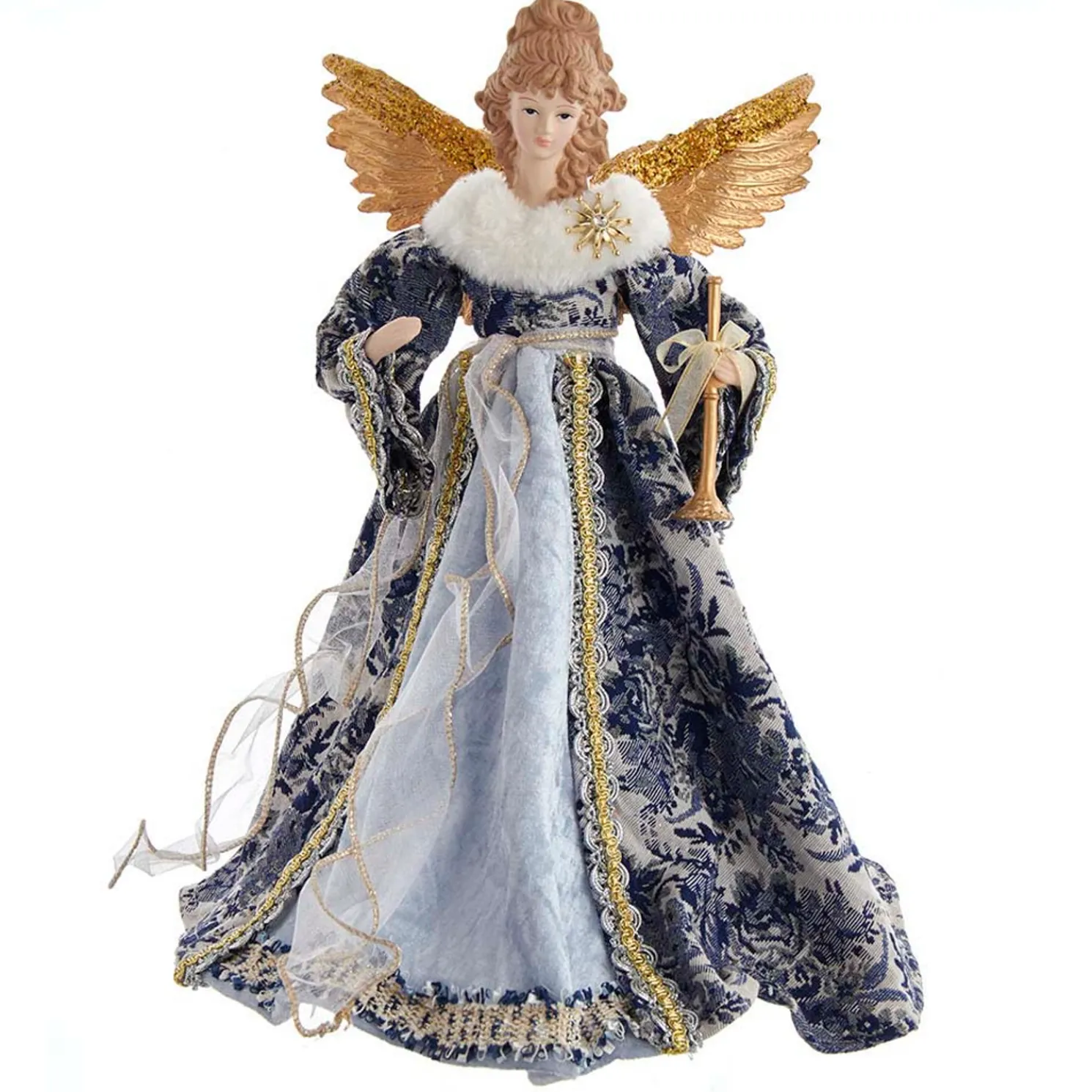 17" Indigo Blue Delft Angel Christmas Tree Topper J6099