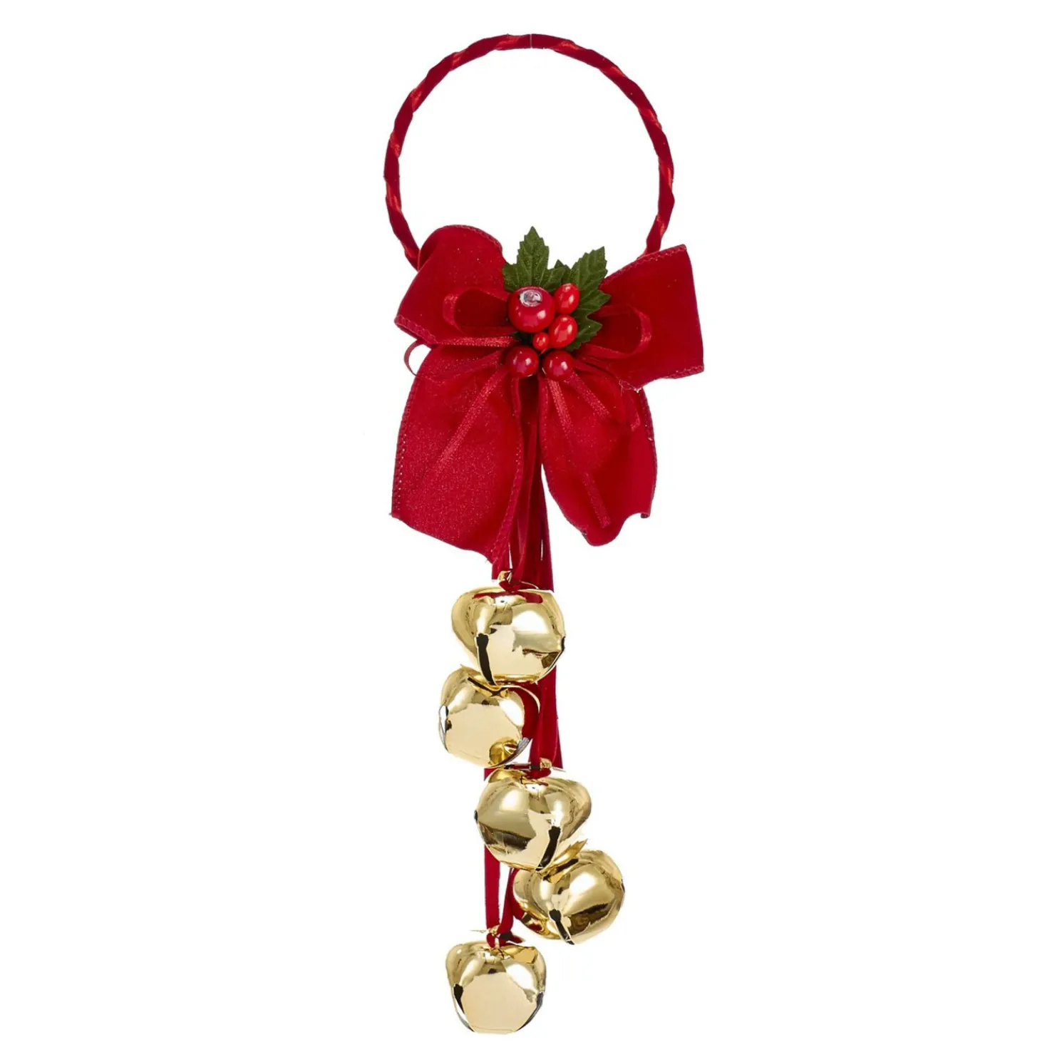 12.5" Jingle Bells With Dark Red Bow Door Hanger Christmas Ornament J8185