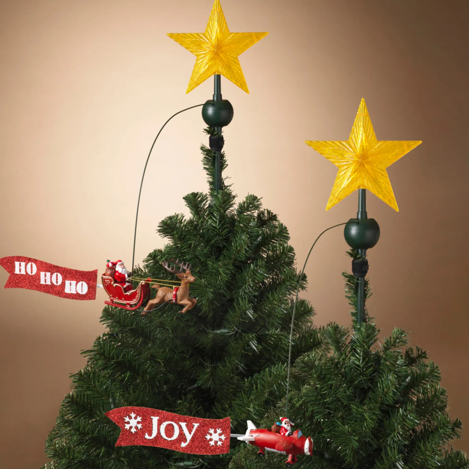 20" JOY or Ho Ho Ho Electric Lighted Animated Santa Flying Around Tree Christmas Tree Topper 2604030