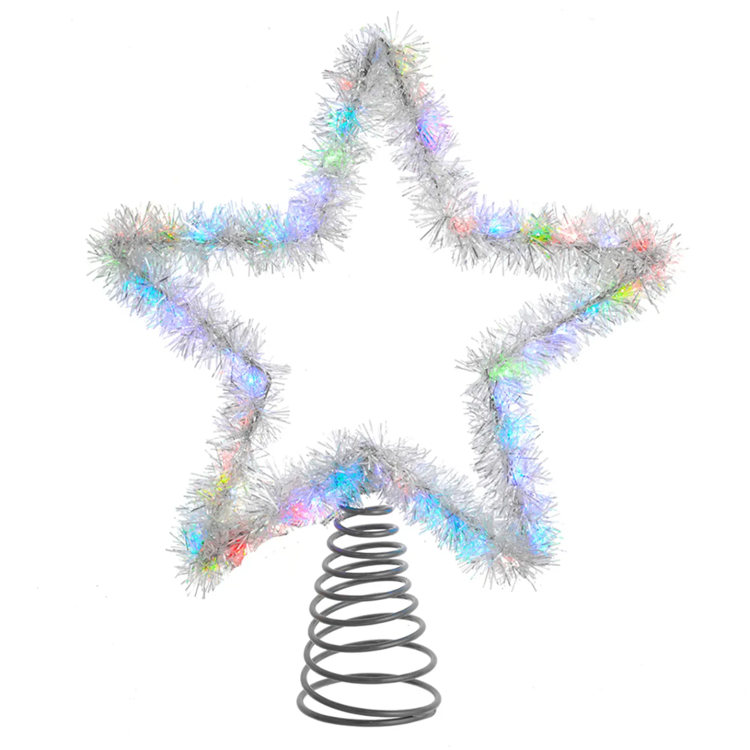 12.2" LED Lighted Silver Tinsel Star Christmas Tree Topper AD1022RGB
