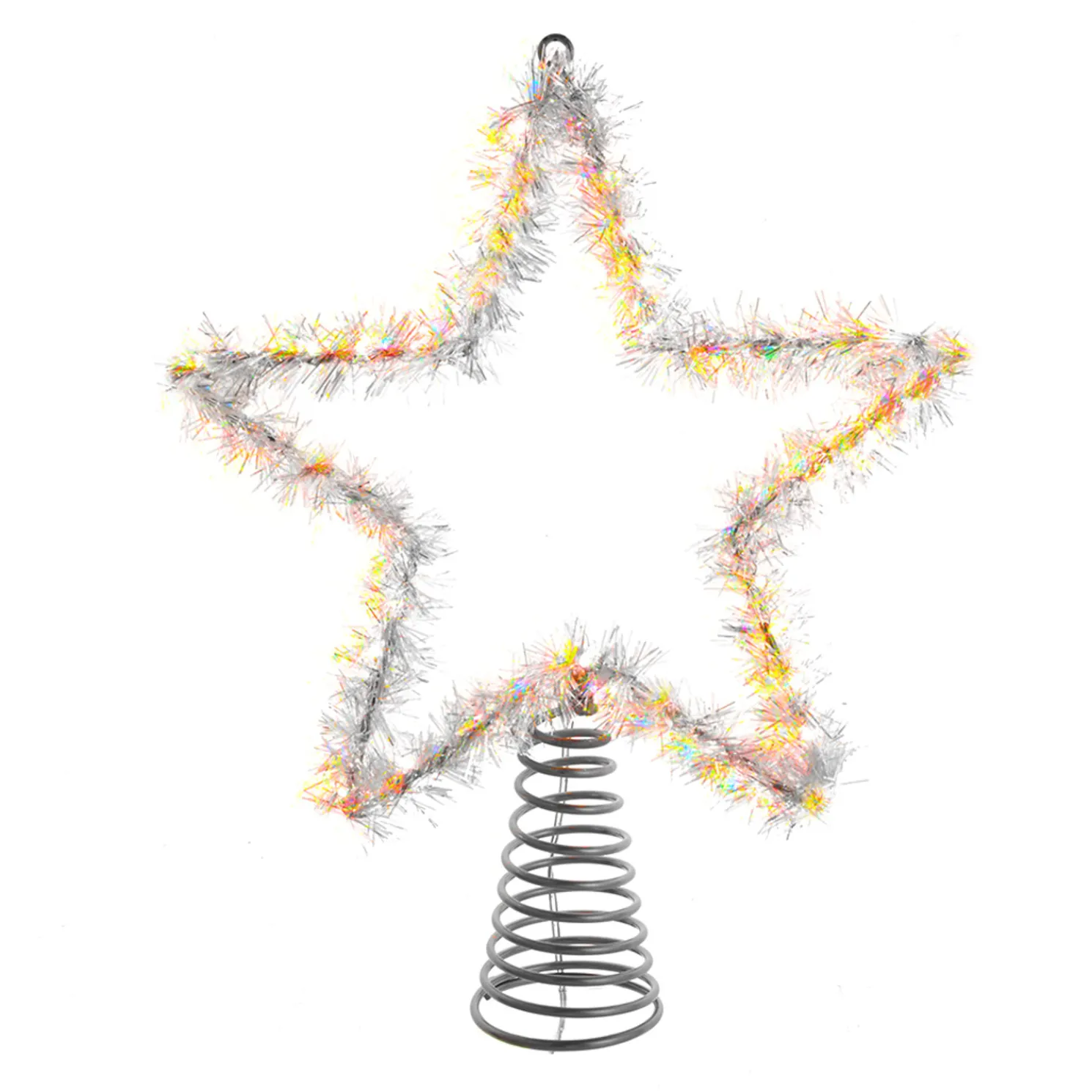 12.2" LED Lighted Warm White Silver Tinsel Star Christmas Tree Topper AD1022WW