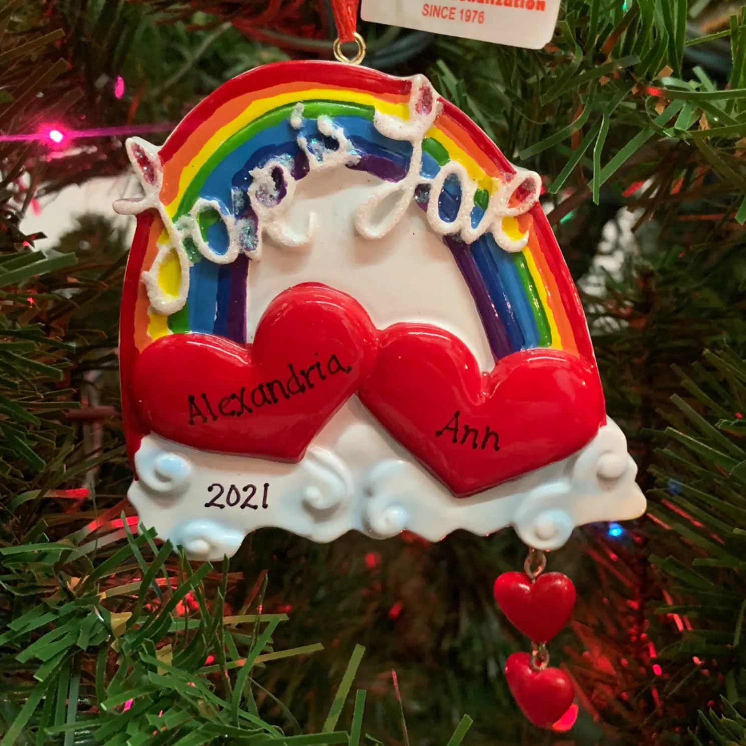 3.75" Love Is Love Rainbow Personalized Christmas Ornament W8454
