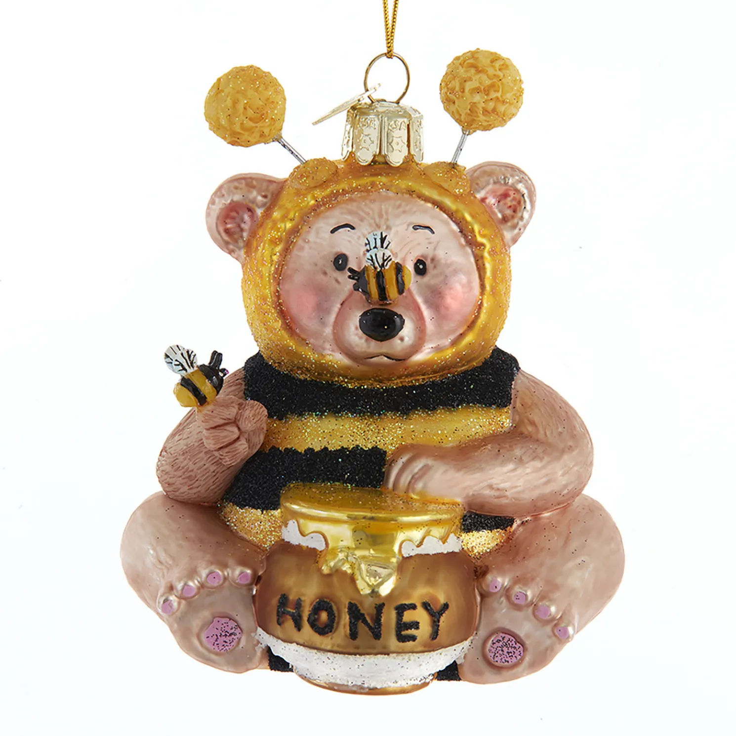 4.25" Noble Gems Bee Honey Bear Glass Christmas Ornament NBX0020