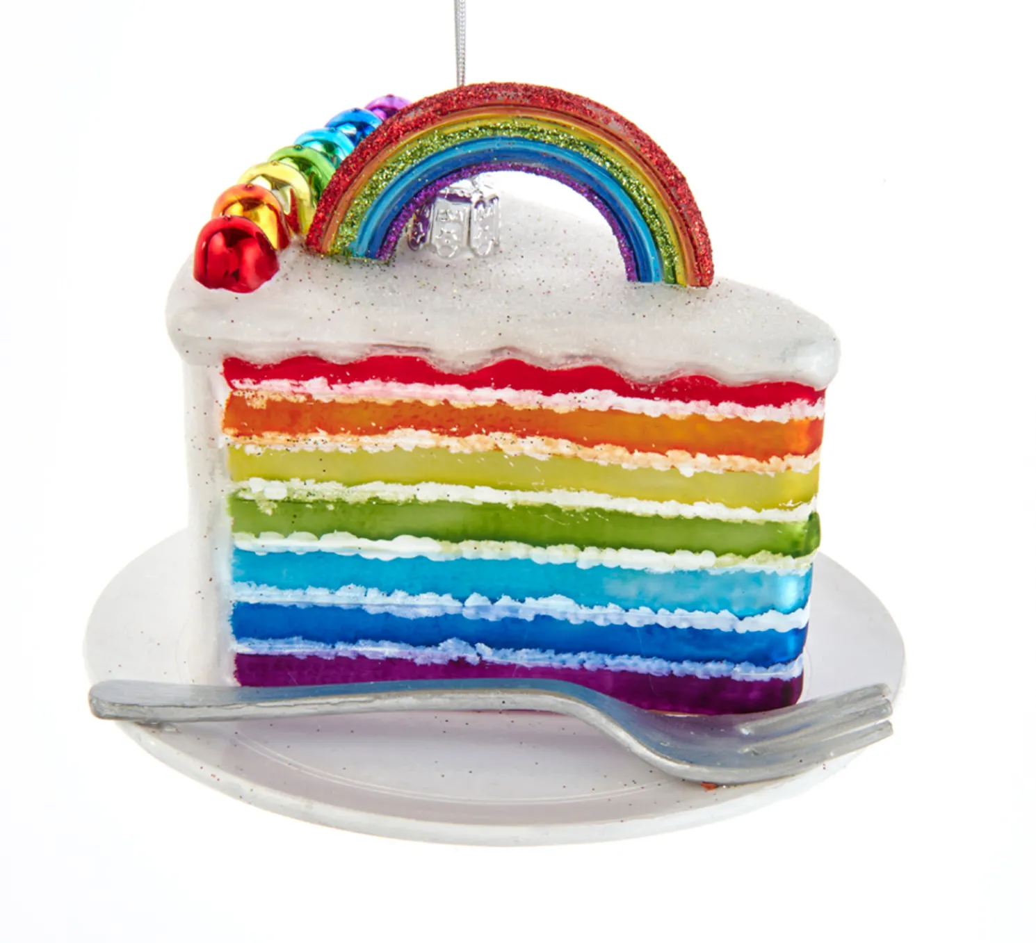 4.5" Noble Gems Rainbow Cake Slice Glass Christmas Ornament NBX0071