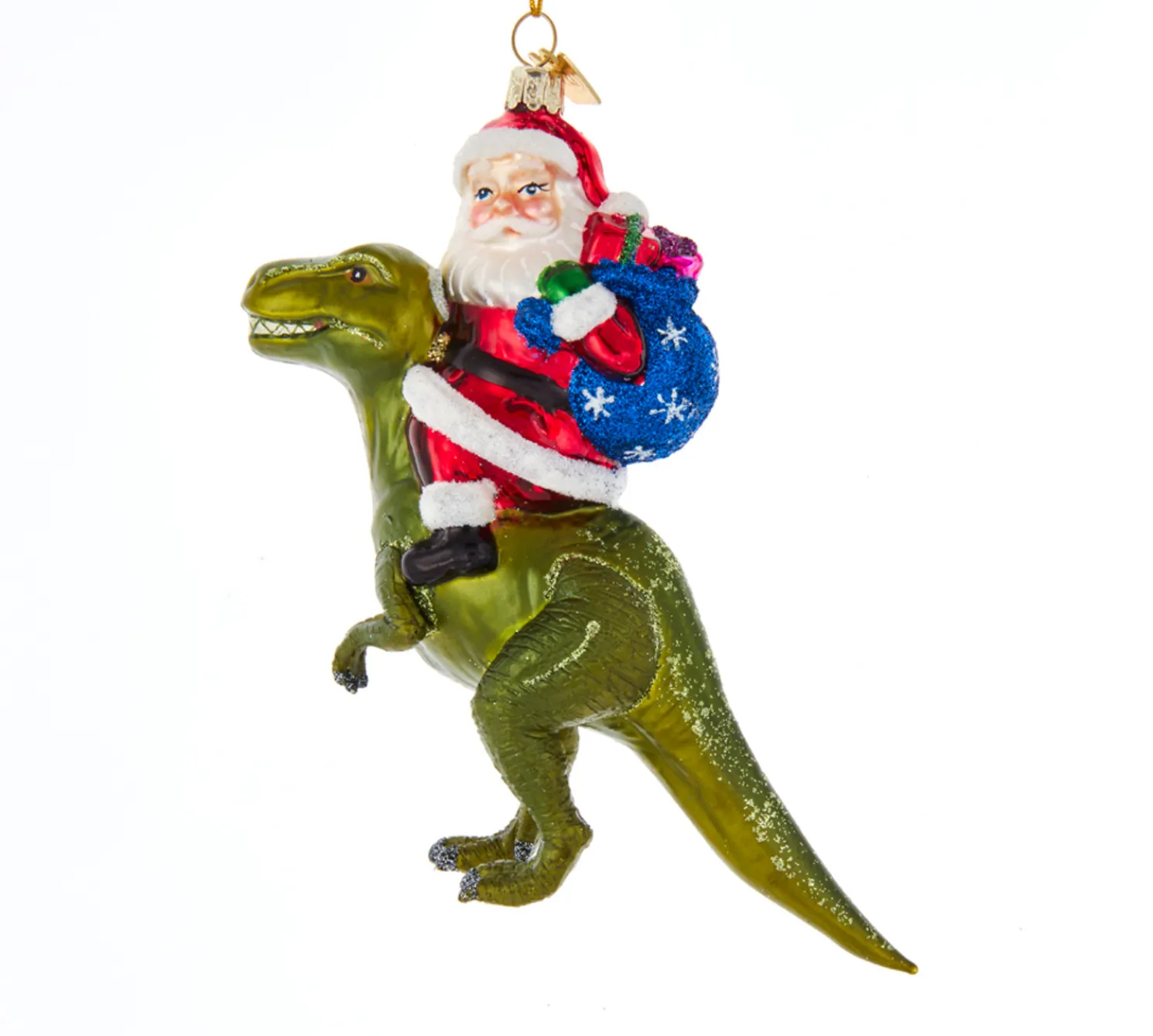 5.25" Noble Gems Santa On Dinosaur Glass Christmas Ornament NBX0064