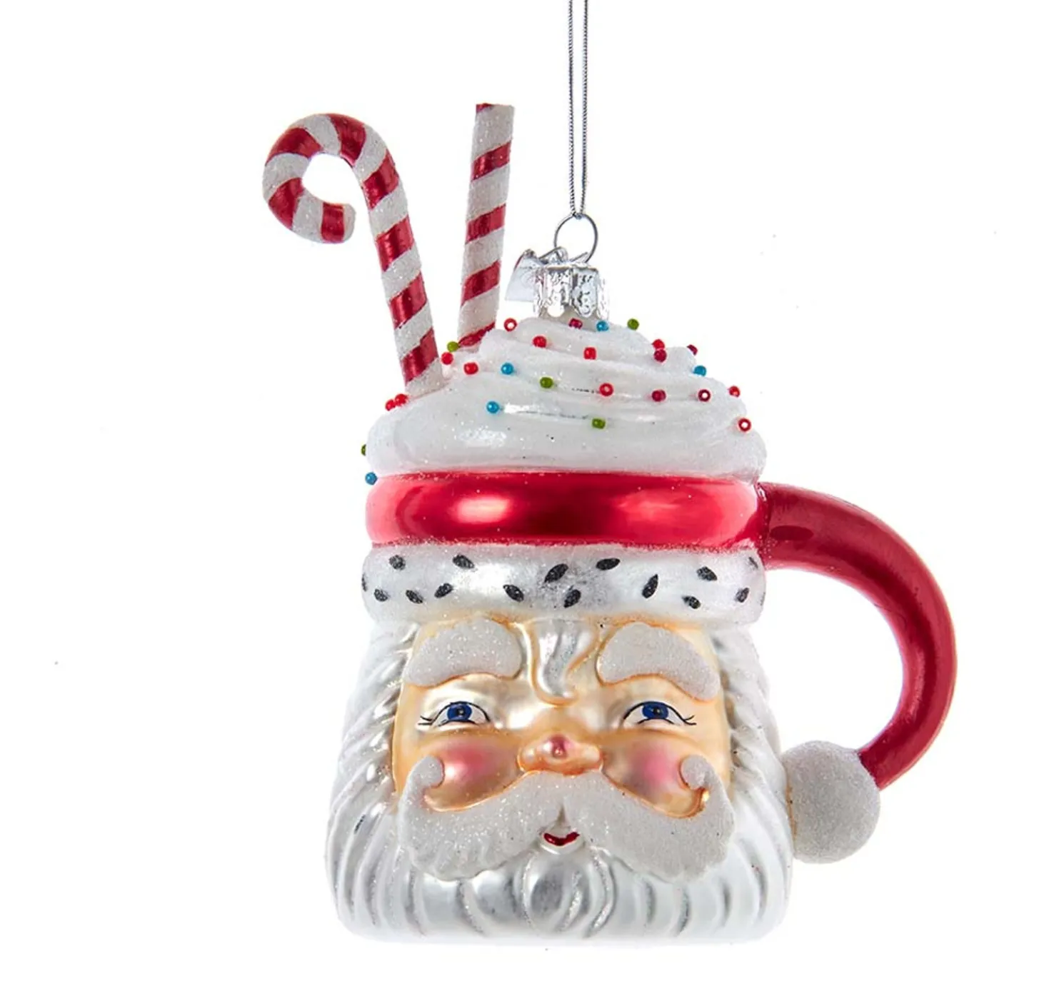 5" Noble Gems Santa Cocoa Mug Glass Christmas Ornament NBX0079