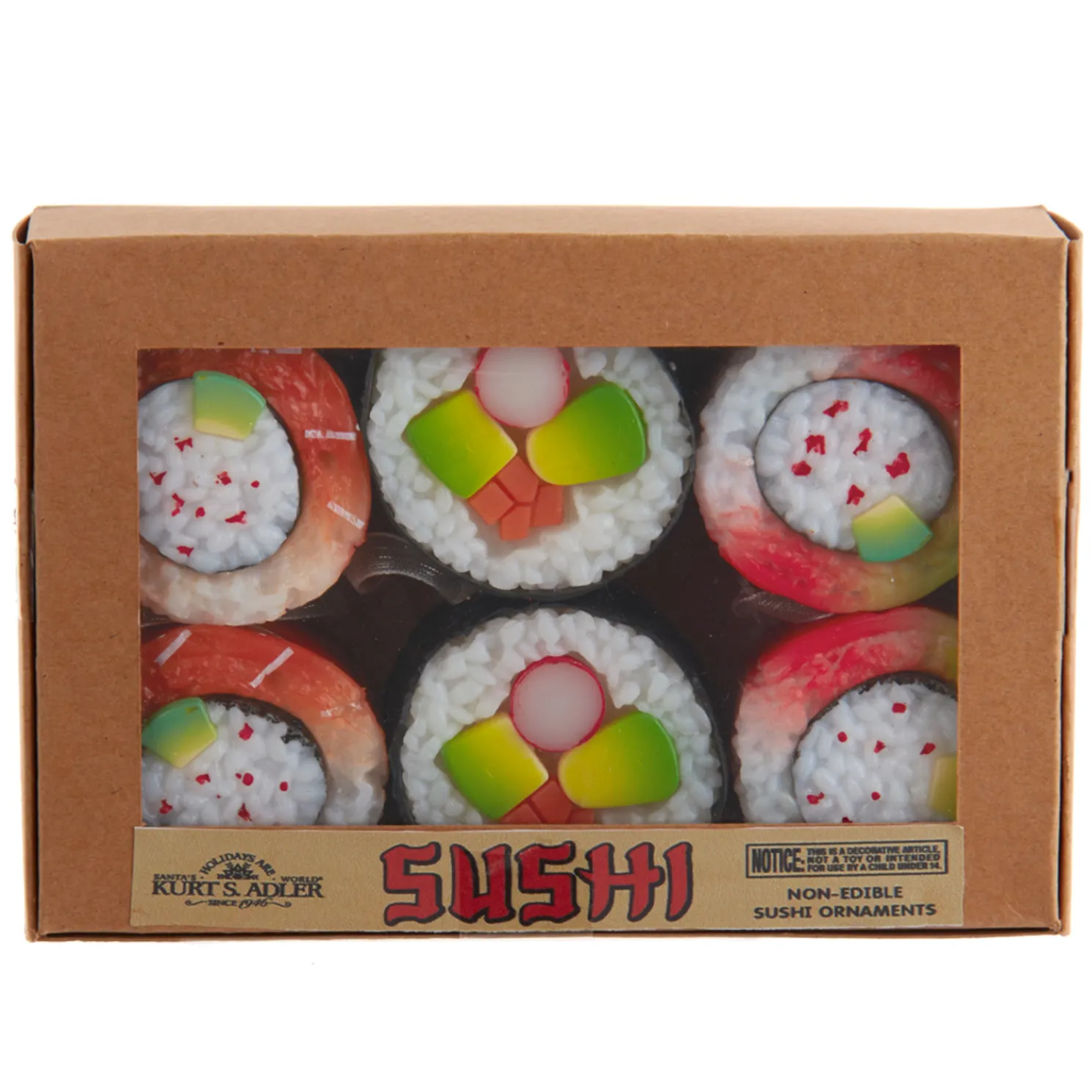 6 Piece Boxed Set of Sushi Christmas Ornament D4063