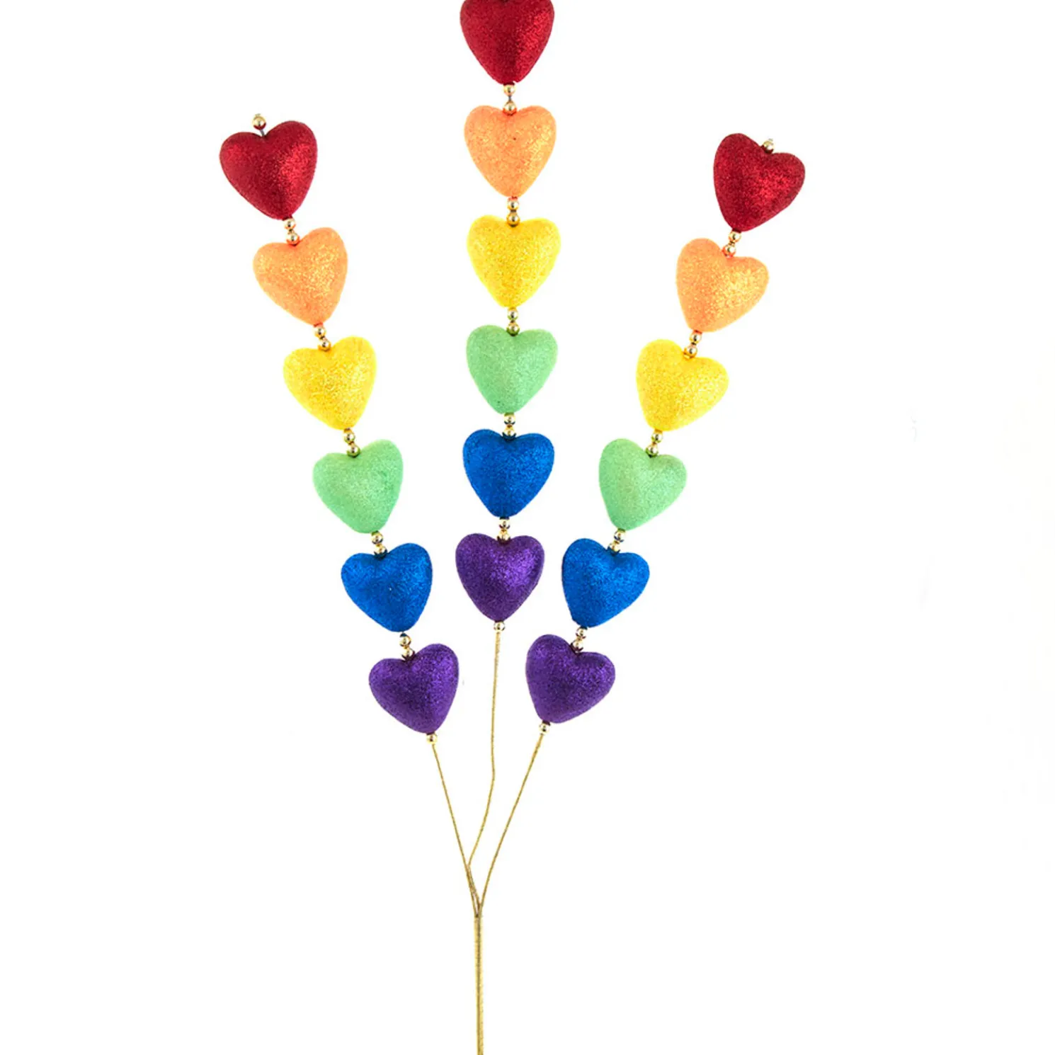 29.5" Rainbow Pride Glittered Heart Christmas Tree Spray C4932