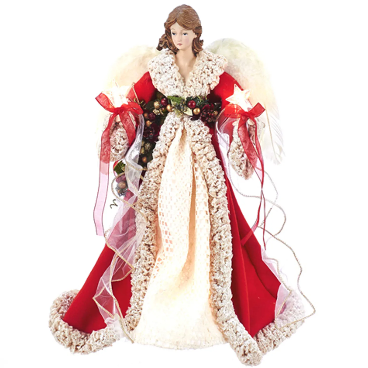 16" Red and Ivory Angel Christmas Tree Topper UL2218