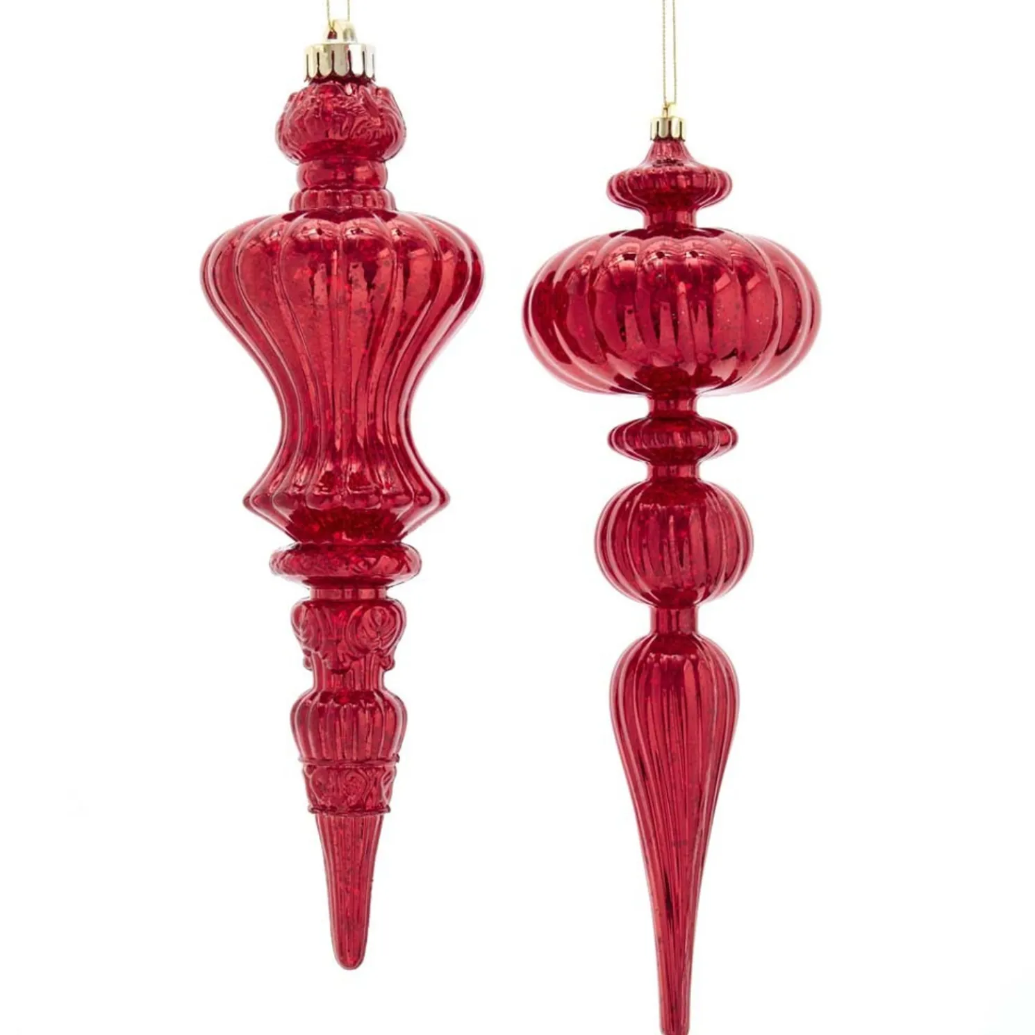 12" Red Distressed Finish Plastic Finial Christmas Ornament D3810