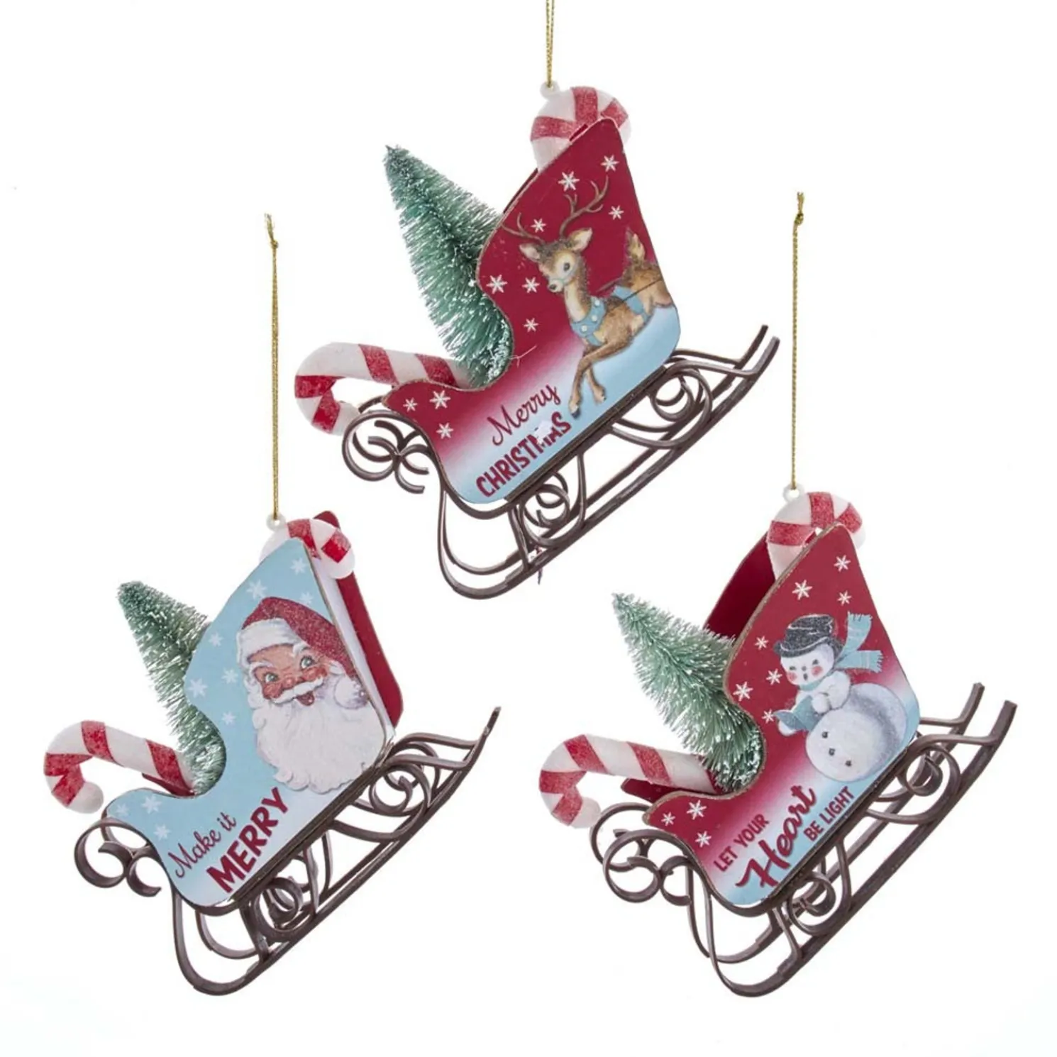4.75" Retro Mini Sleigh With Tree Vintage Christmas Ornament T2807