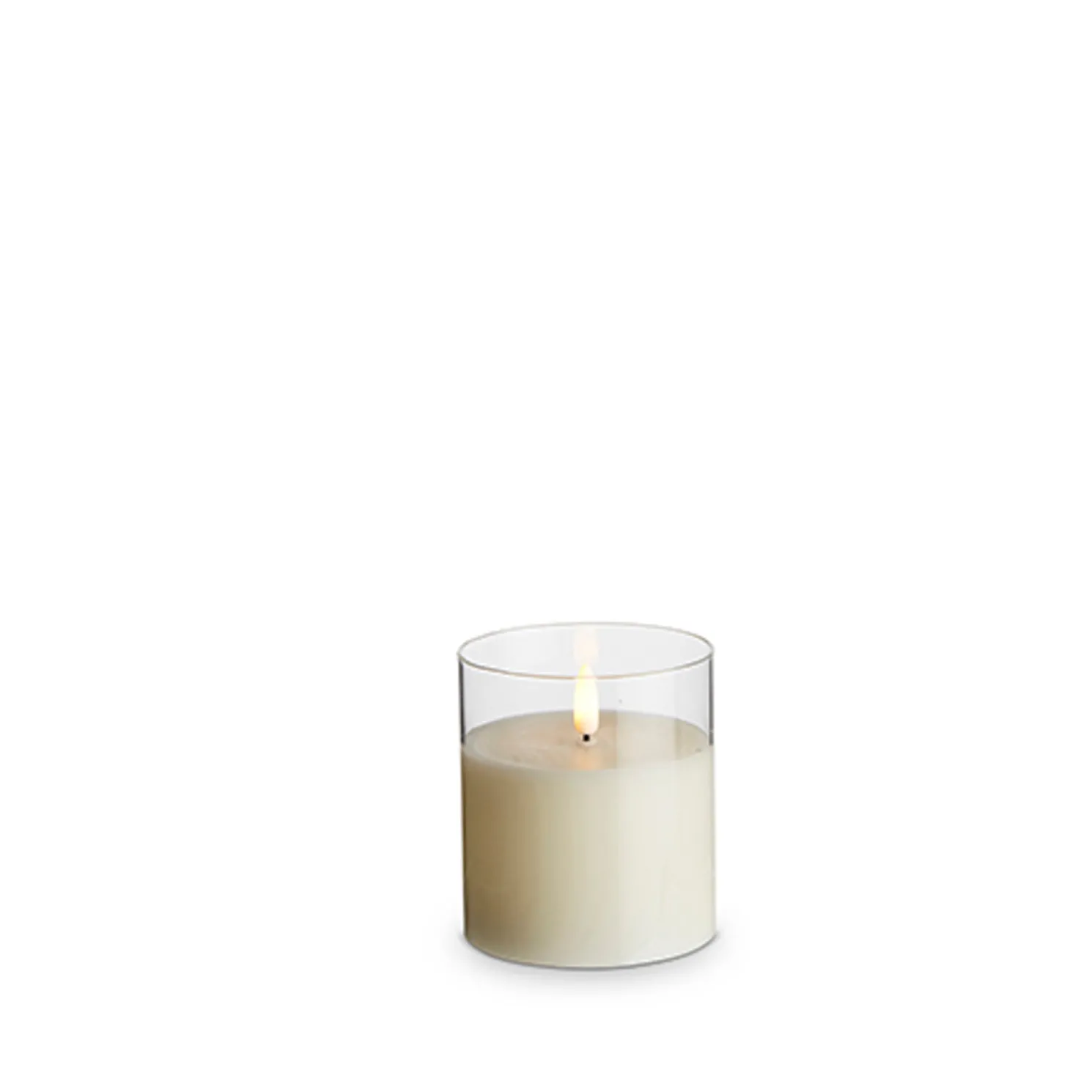 3.5" x 4", 5", or 6" Ivory Pillar Battery Operated Flickering Candle In Clear Glass