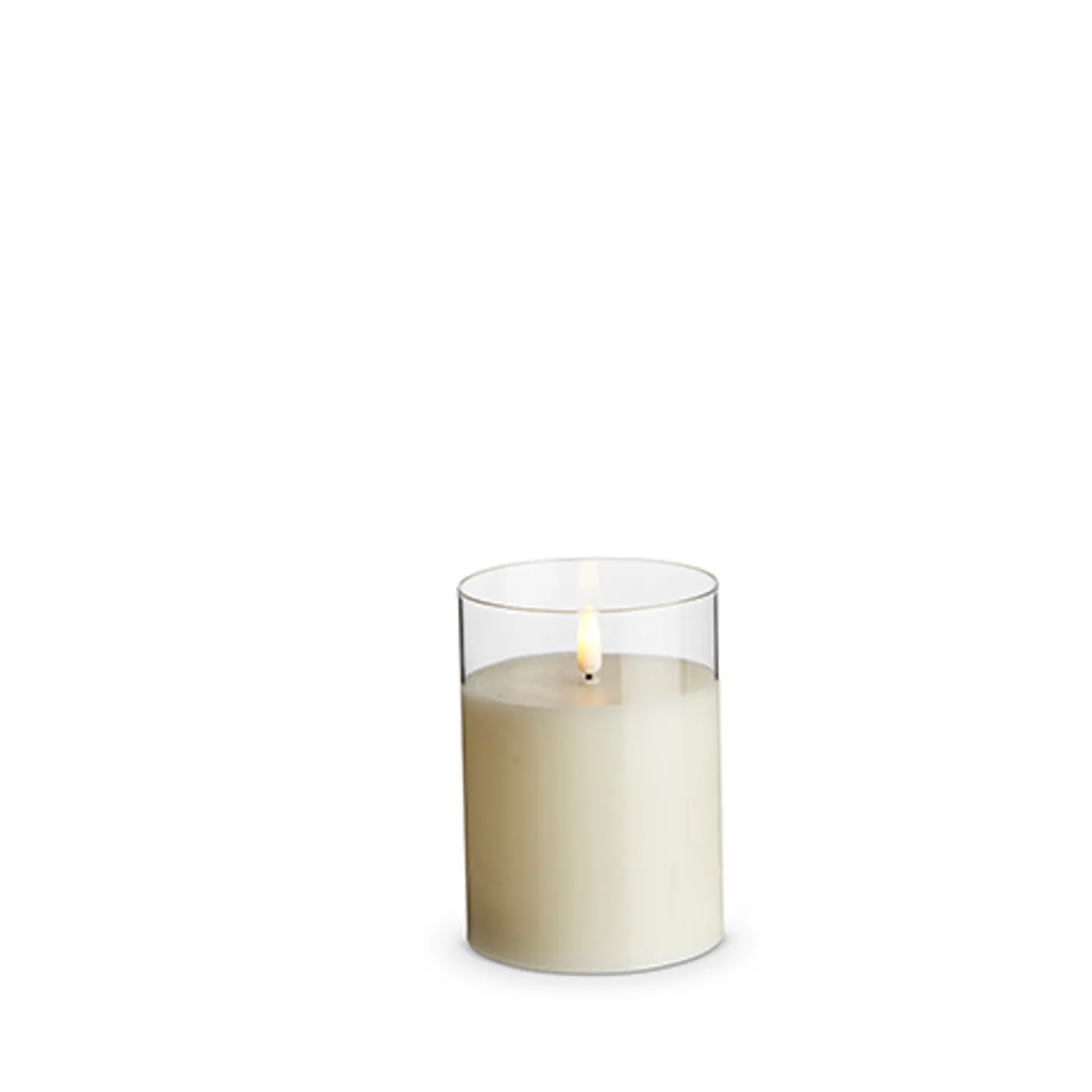 3.5" x 4", 5", or 6" Ivory Pillar Battery Operated Flickering Candle In Clear Glass