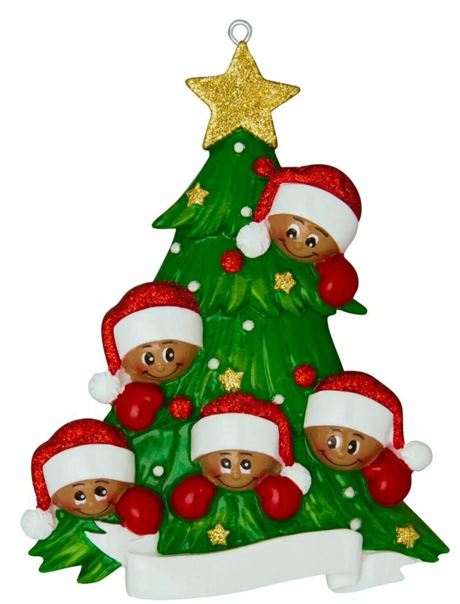 African American Christmas Tree Family of 5 Personalized Christmas Ornament AA827-5