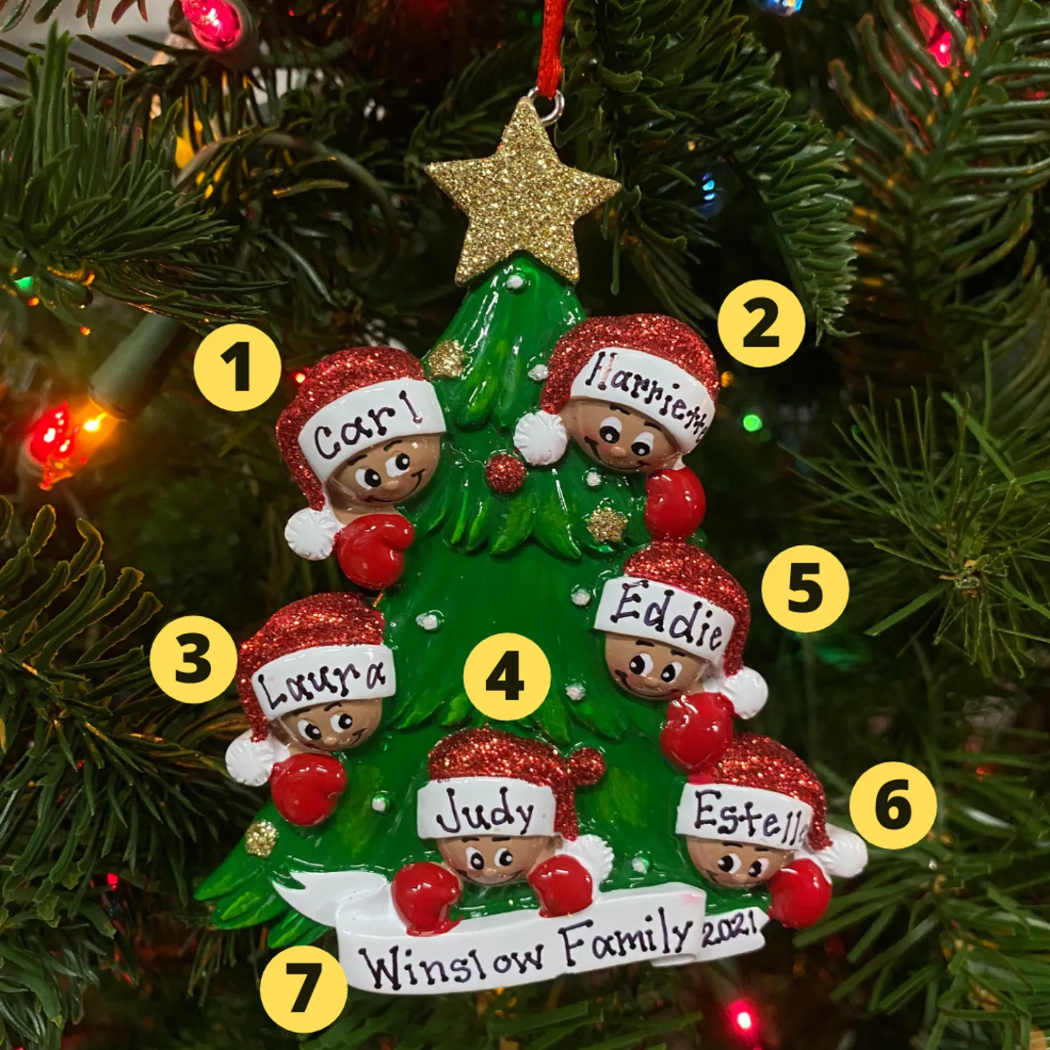 African American Christmas Tree Family of 6 Personalized Christmas Ornament AA827-6