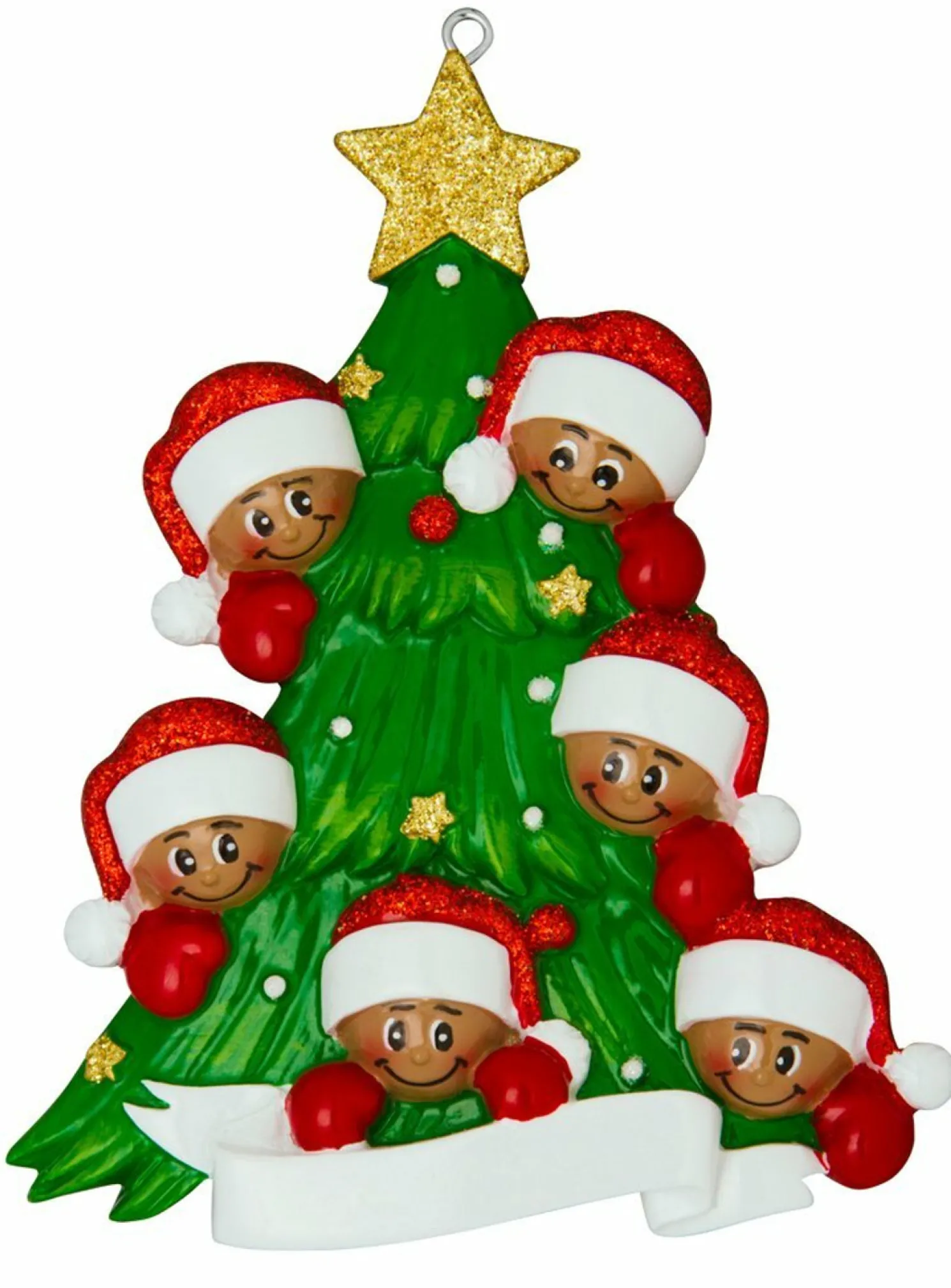 African American Christmas Tree Family of 6 Personalized Christmas Ornament AA827-6