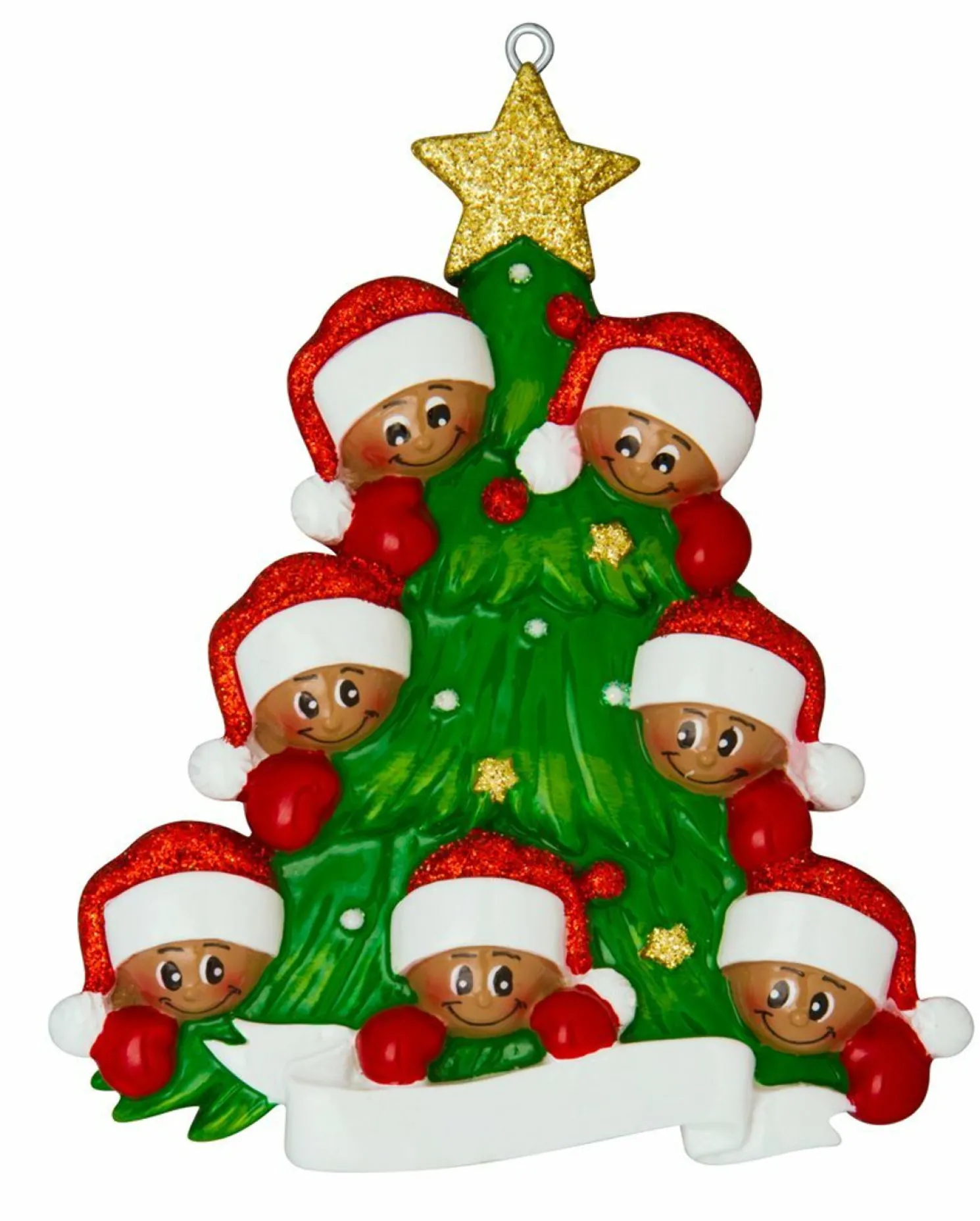 African American Christmas Tree Family of 7 Personalized Christmas Ornament AA827-7