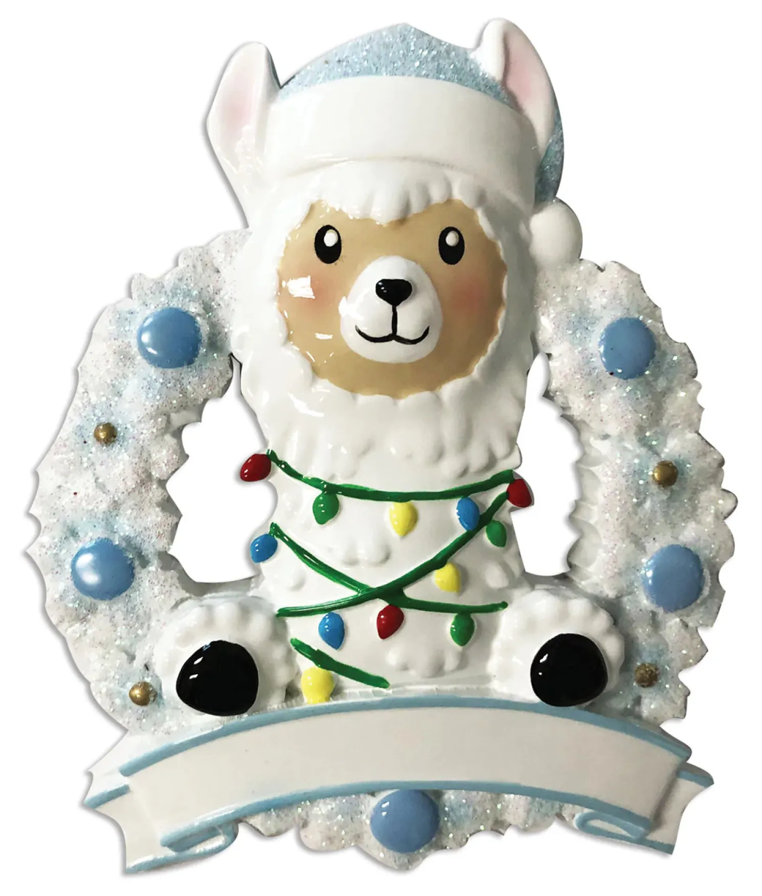 Baby Llama in Blue Wreath Personalized Christmas Ornament OR1903-B