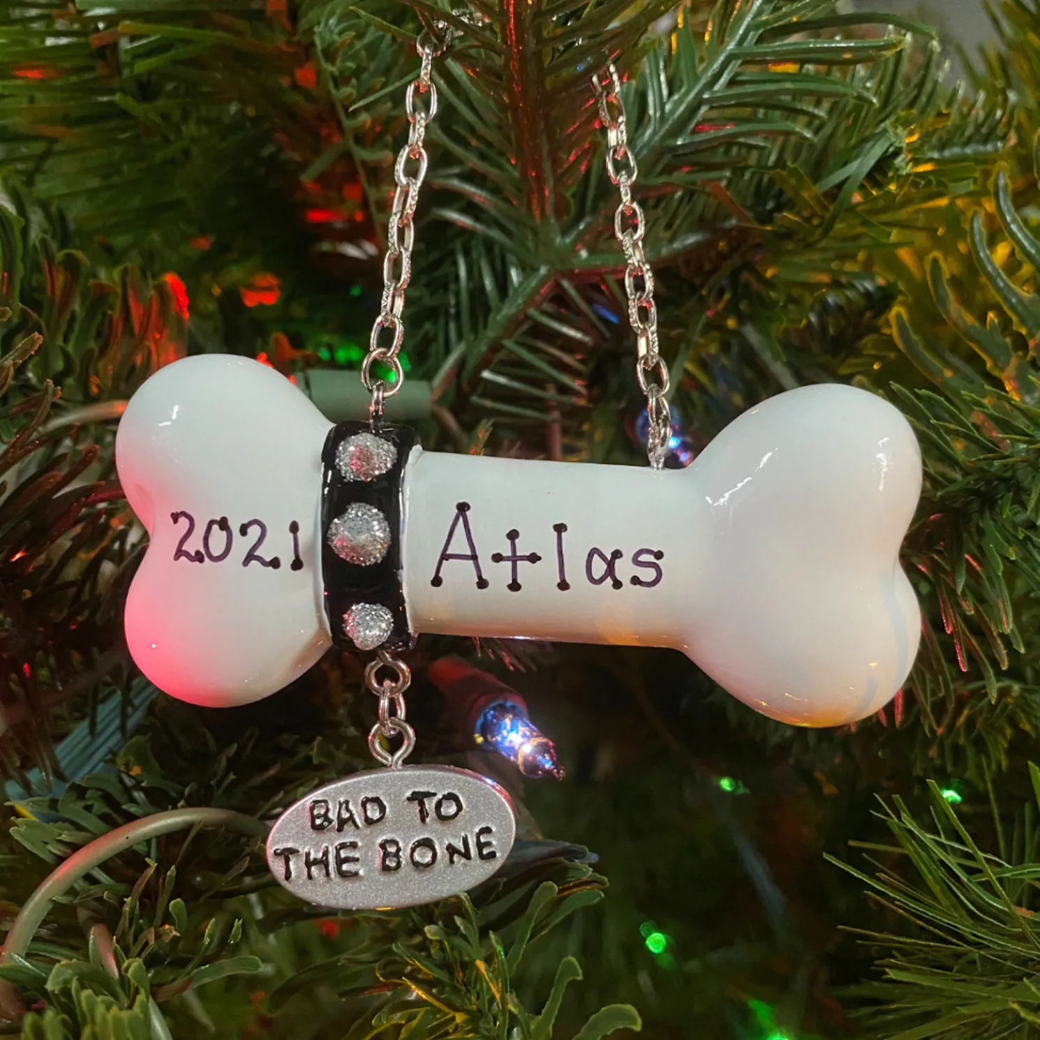Bad to the Bone Dog Personalized Christmas Ornament OR1336-B