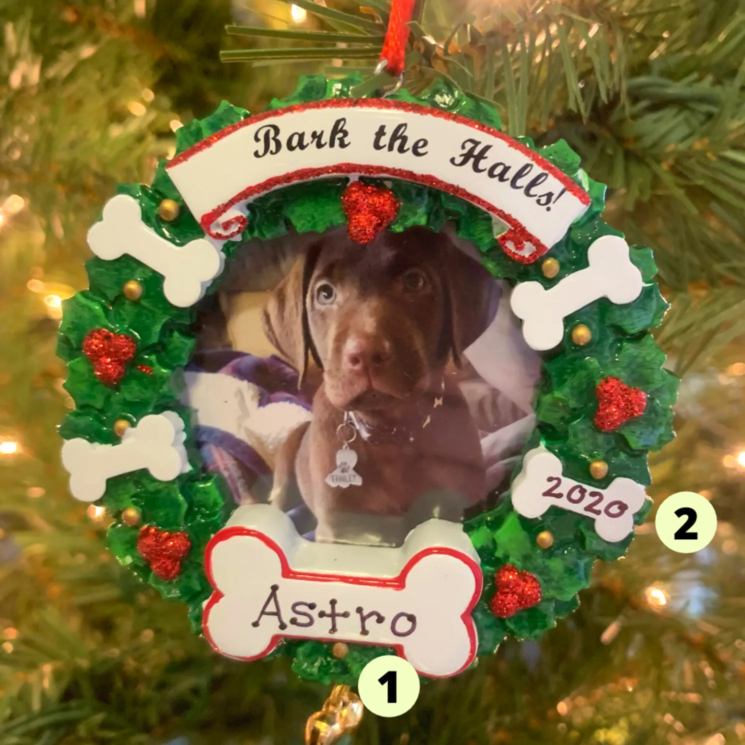 Bark The Halls Pet Picture Frame Personalized Christmas Ornament PF1899