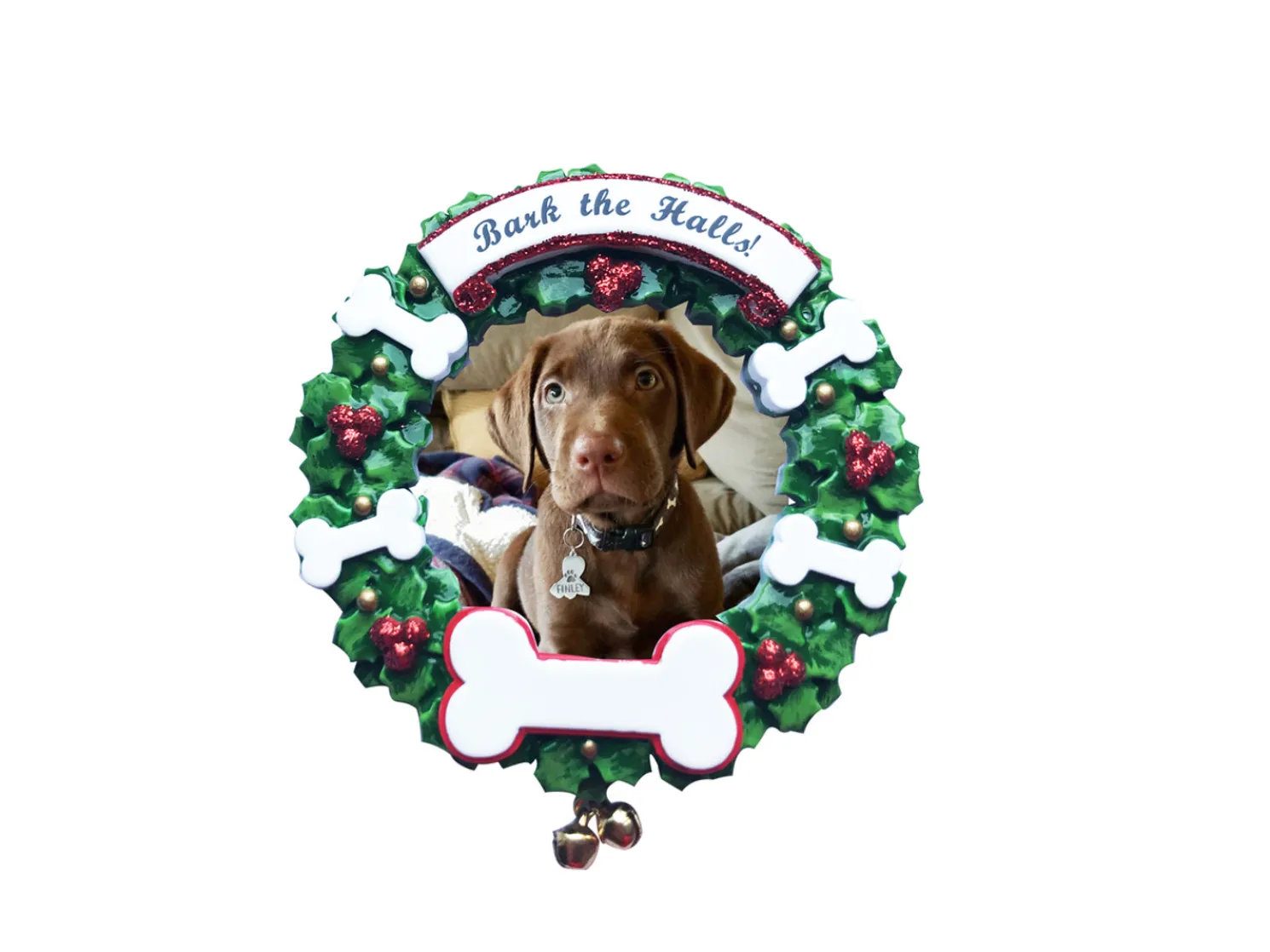 Bark The Halls Pet Picture Frame Personalized Christmas Ornament PF1899