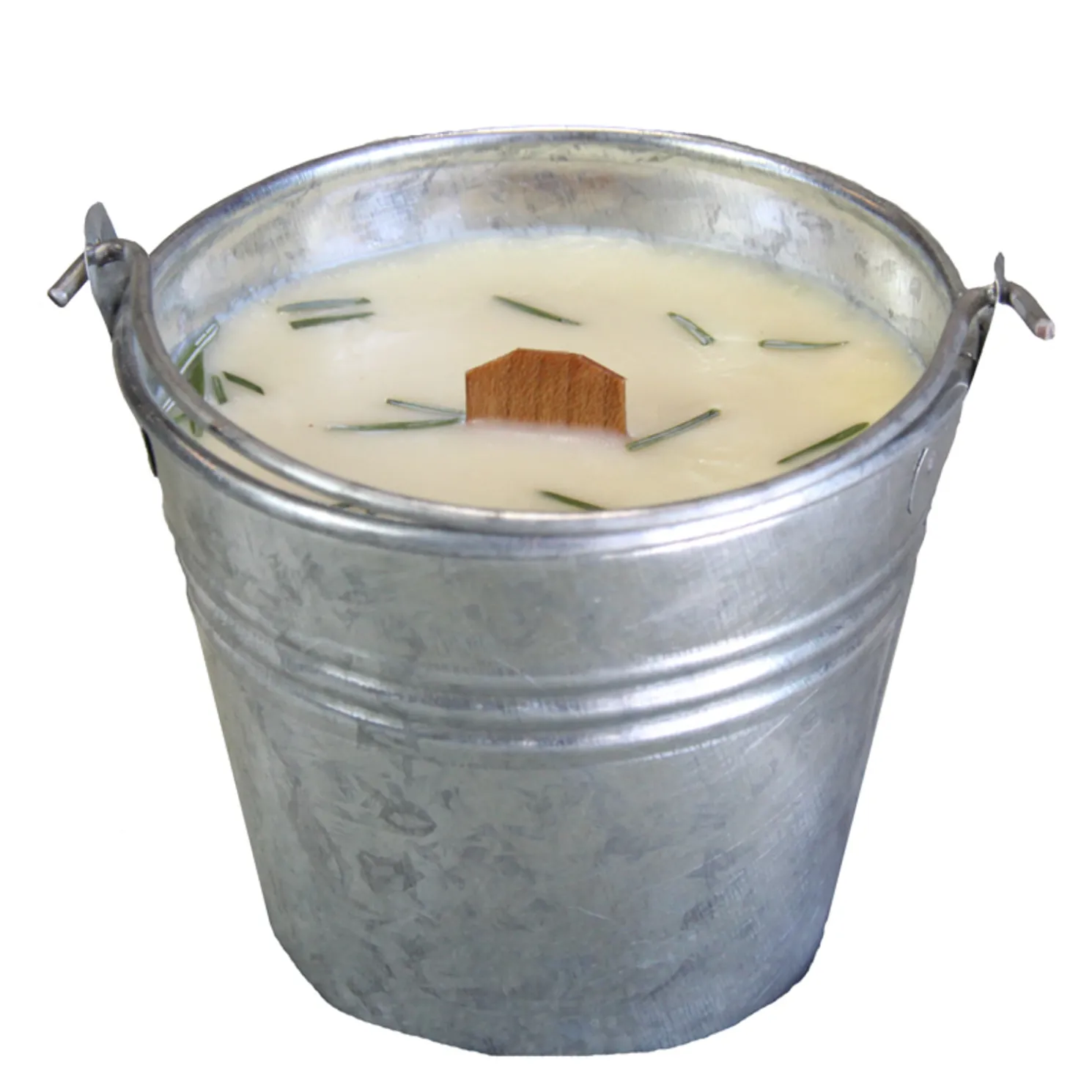 Bedrock Tree Farm Natural Fir Needle Wood Wick Soy Candle in Galvanized Pail P12G