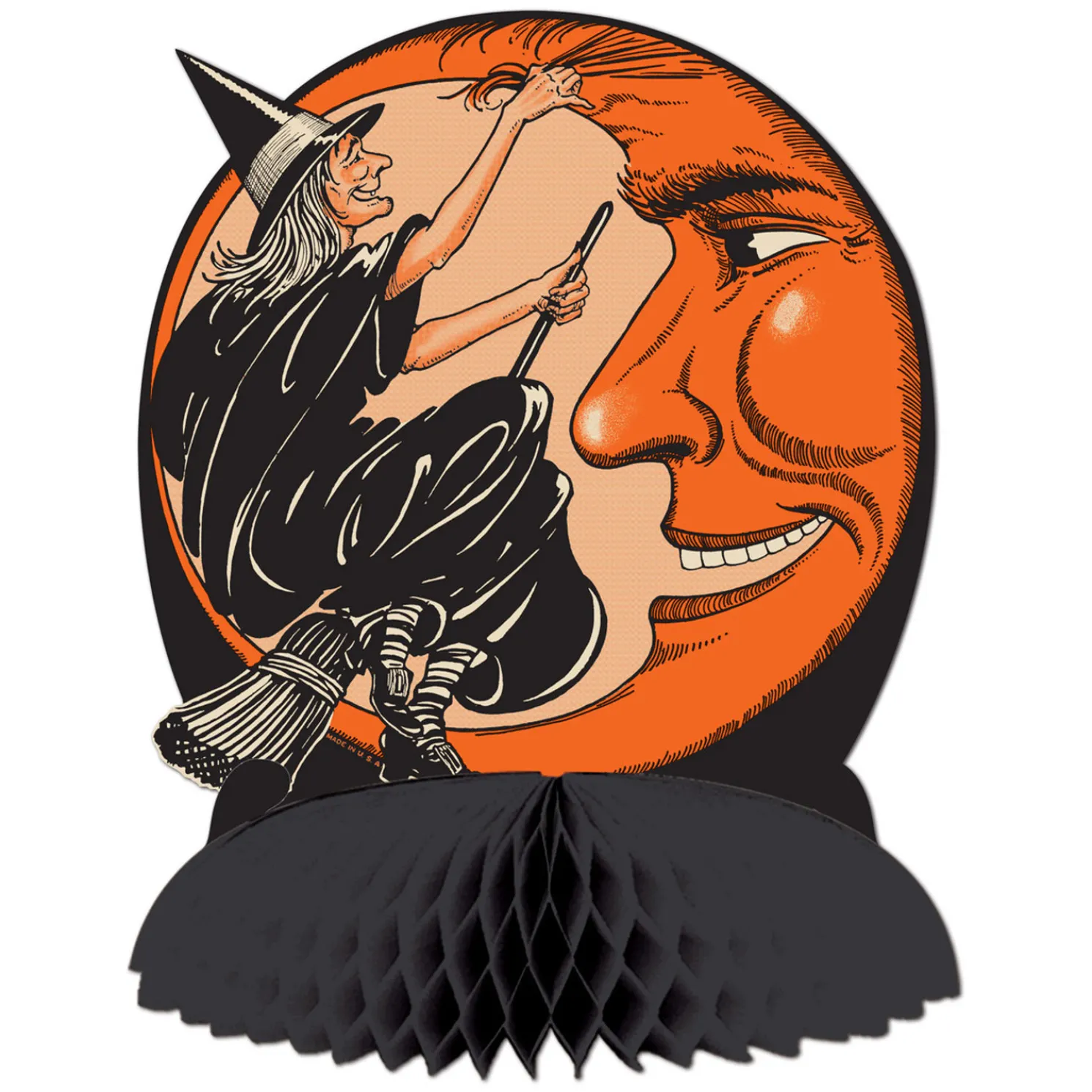 Beistle Vintage 9.75" Halloween Witch & Moon Centerpiece Decoration 01550