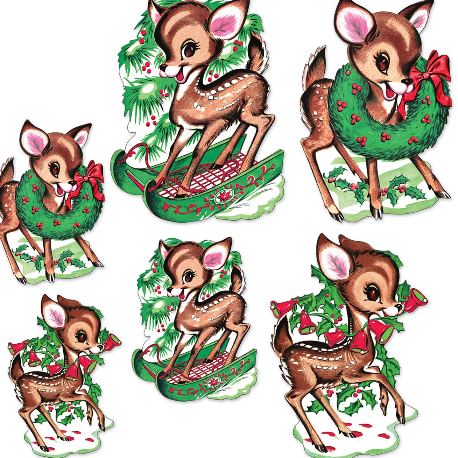 Beistle Vintage Set of 6 Reindeer Cut Out Paper Christmas Decorations 20054