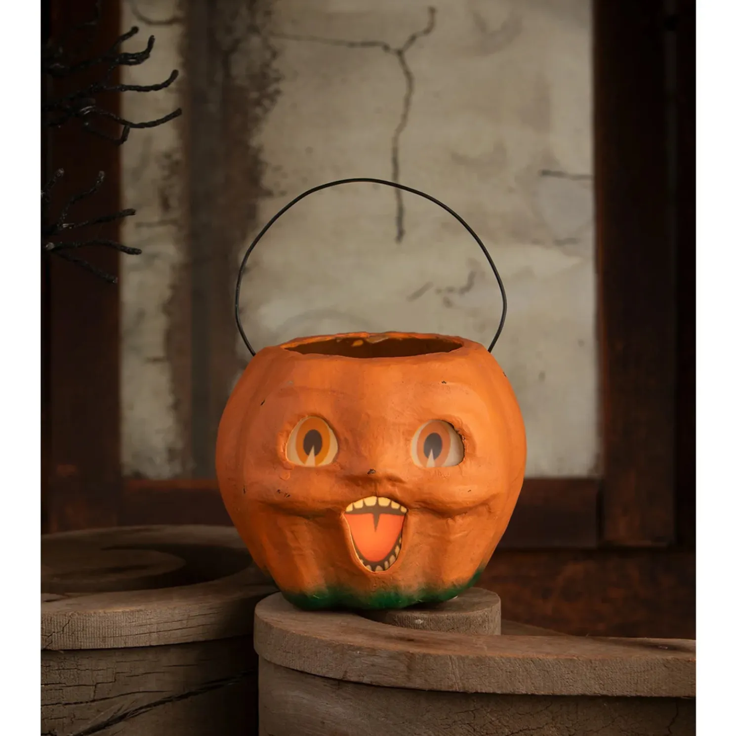 Bethany Lowe 6.5" Happy Vintage Pumpkin Bucket Medium Halloween Decoration TJ2411