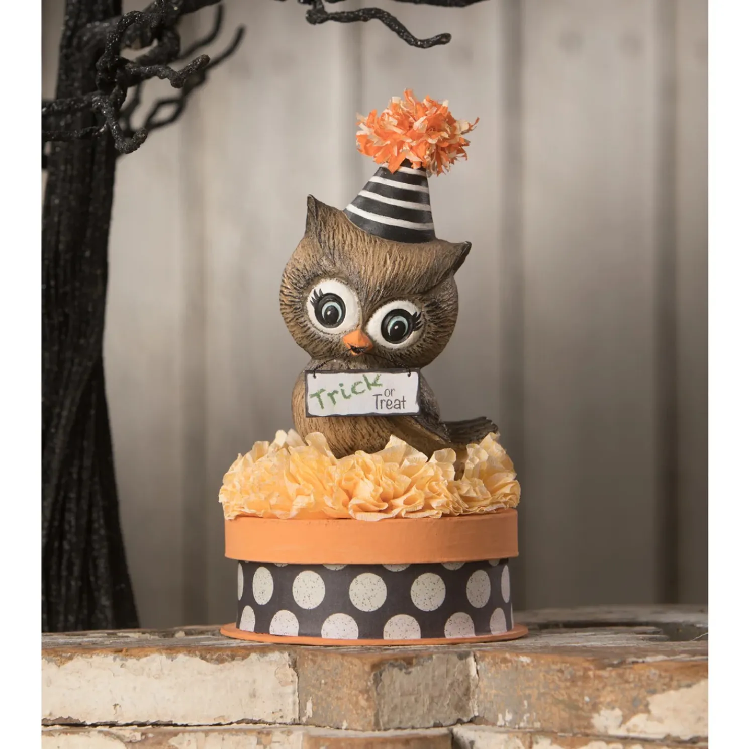 Bethany Lowe 6" Hoot on Box Vintage Halloween Decoration TL1370