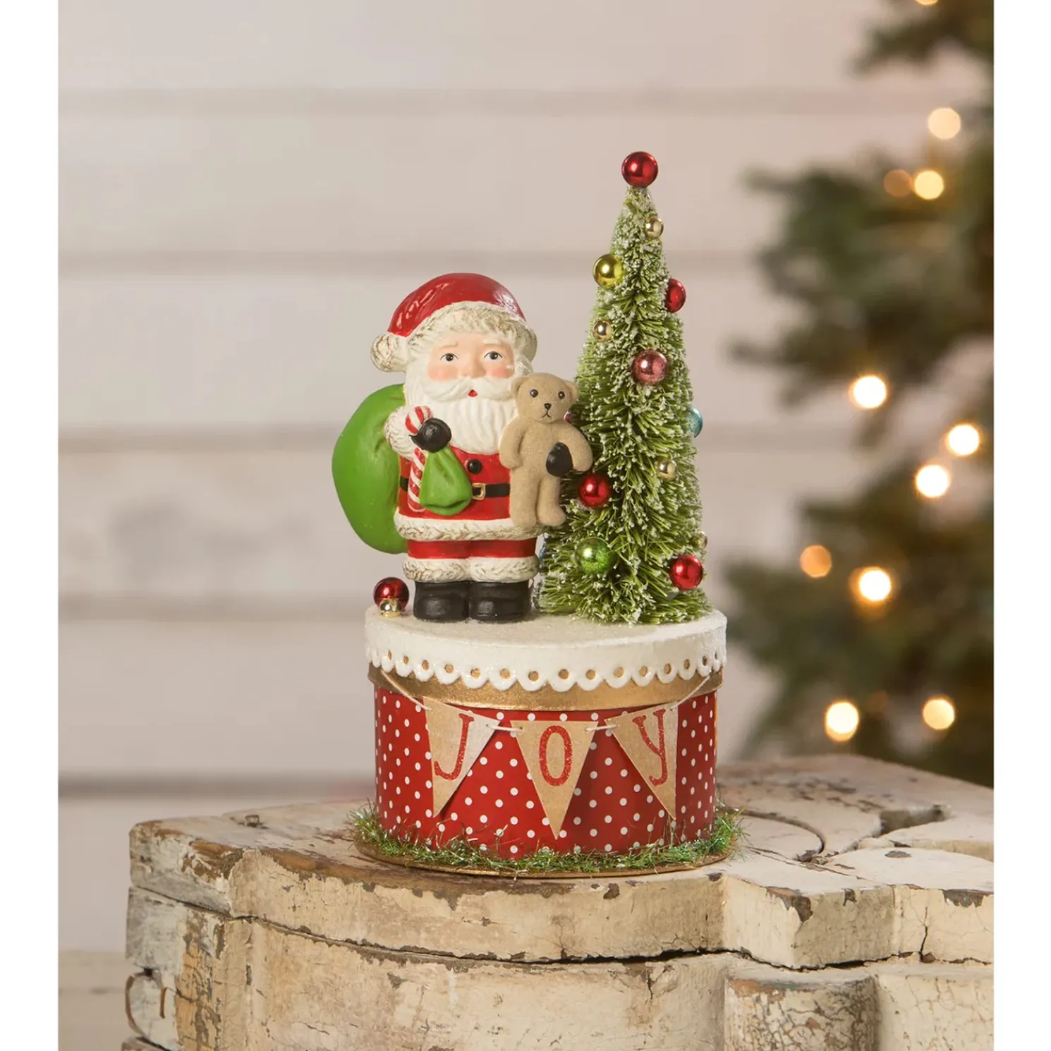 Bethany Lowe 9" Joy Santa on Box Christmas Decoration TL2360