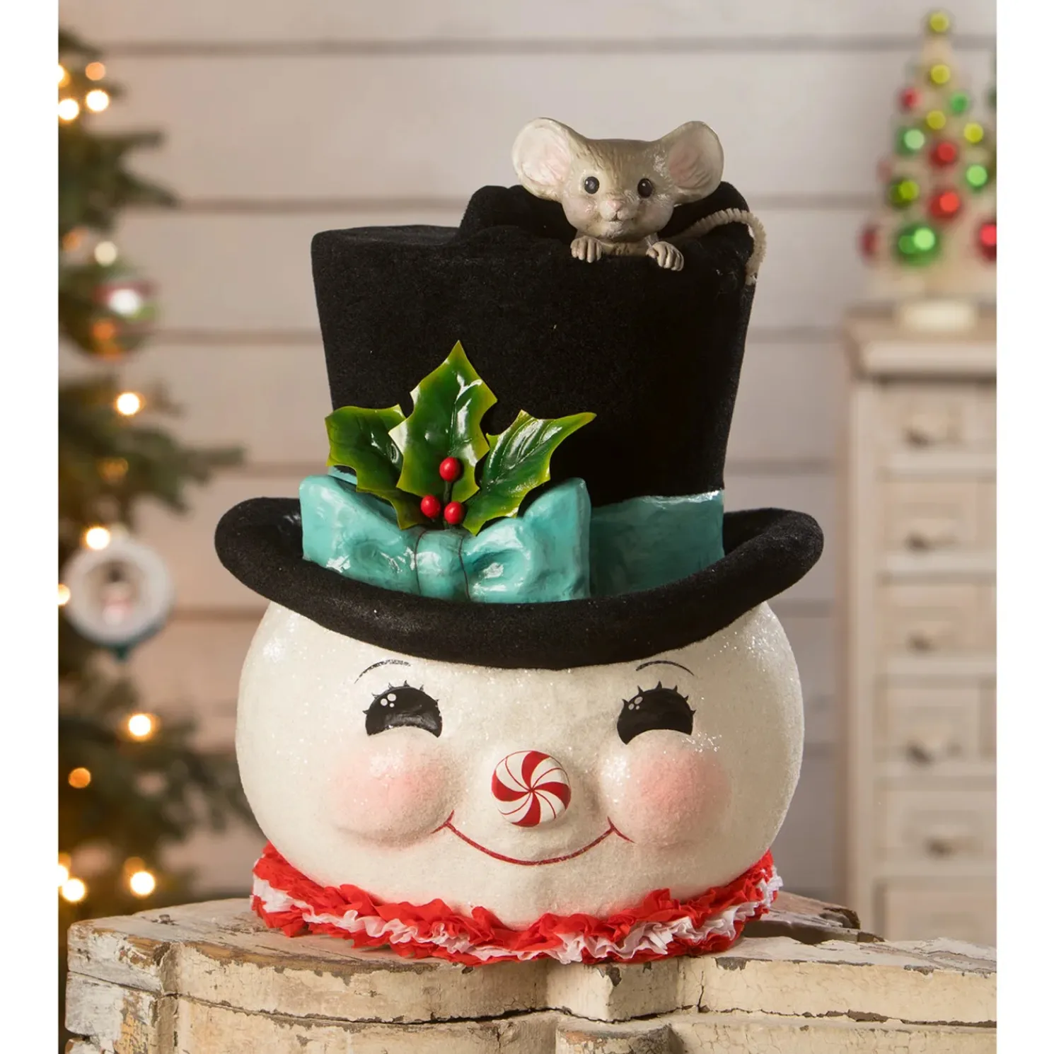 Bethany Lowe 14" Large Jolly Snowman Top Hat Surprise Christmas Decoration TD2140