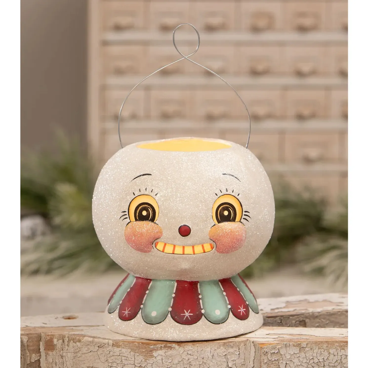 Bethany Lowe 7.75" Minty Beau Snow Glow Lantern Bucket Christmas Decoration JP2033
