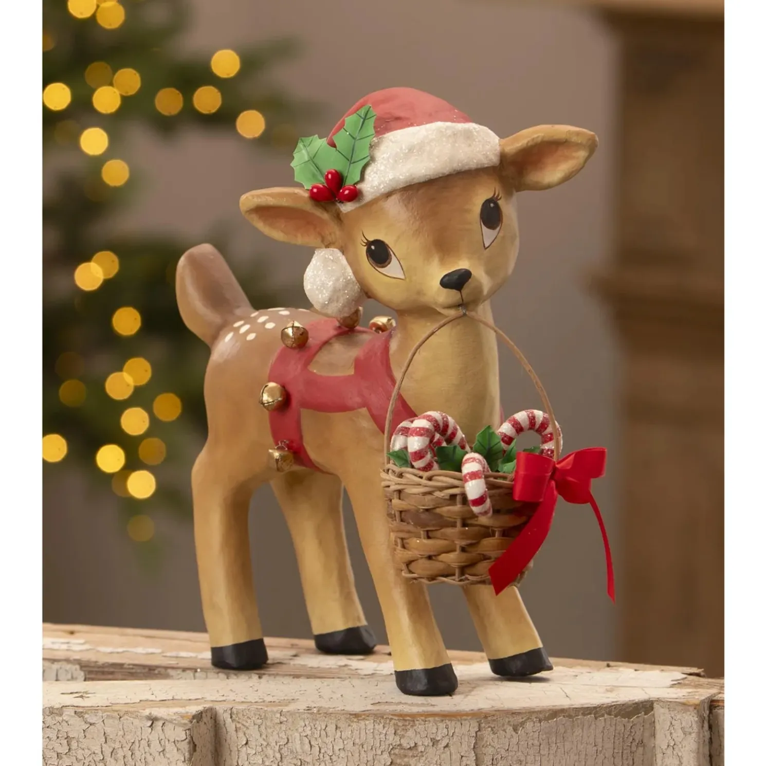 Bethany Lowe 10.75" Reindeer Carrying Basket Vintage Christmas Figure TJ3319