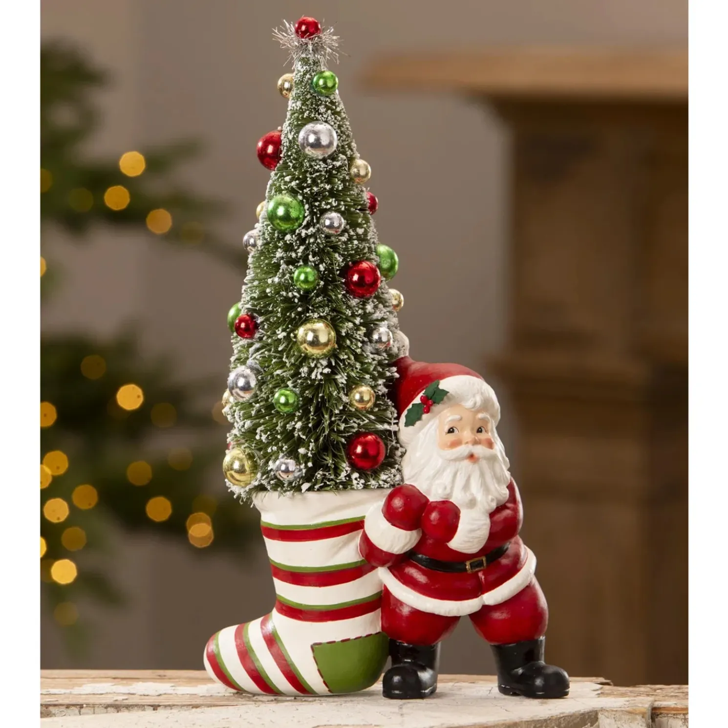 Bethany Lowe 11.75" Retro Santa Pulling Stocking Vintage Christmas Figure TL3367