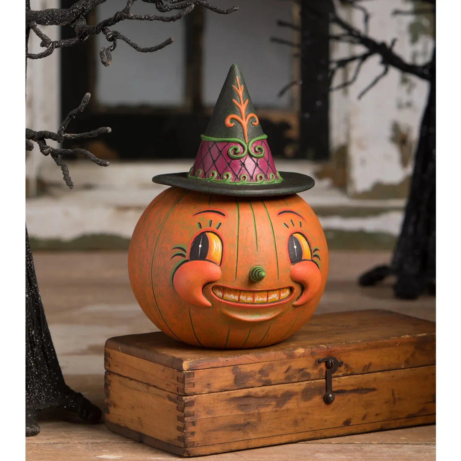Bethany Lowe 7.5" Witchy Orange-O-Weena Container Vintage Halloween Decoration JP3028