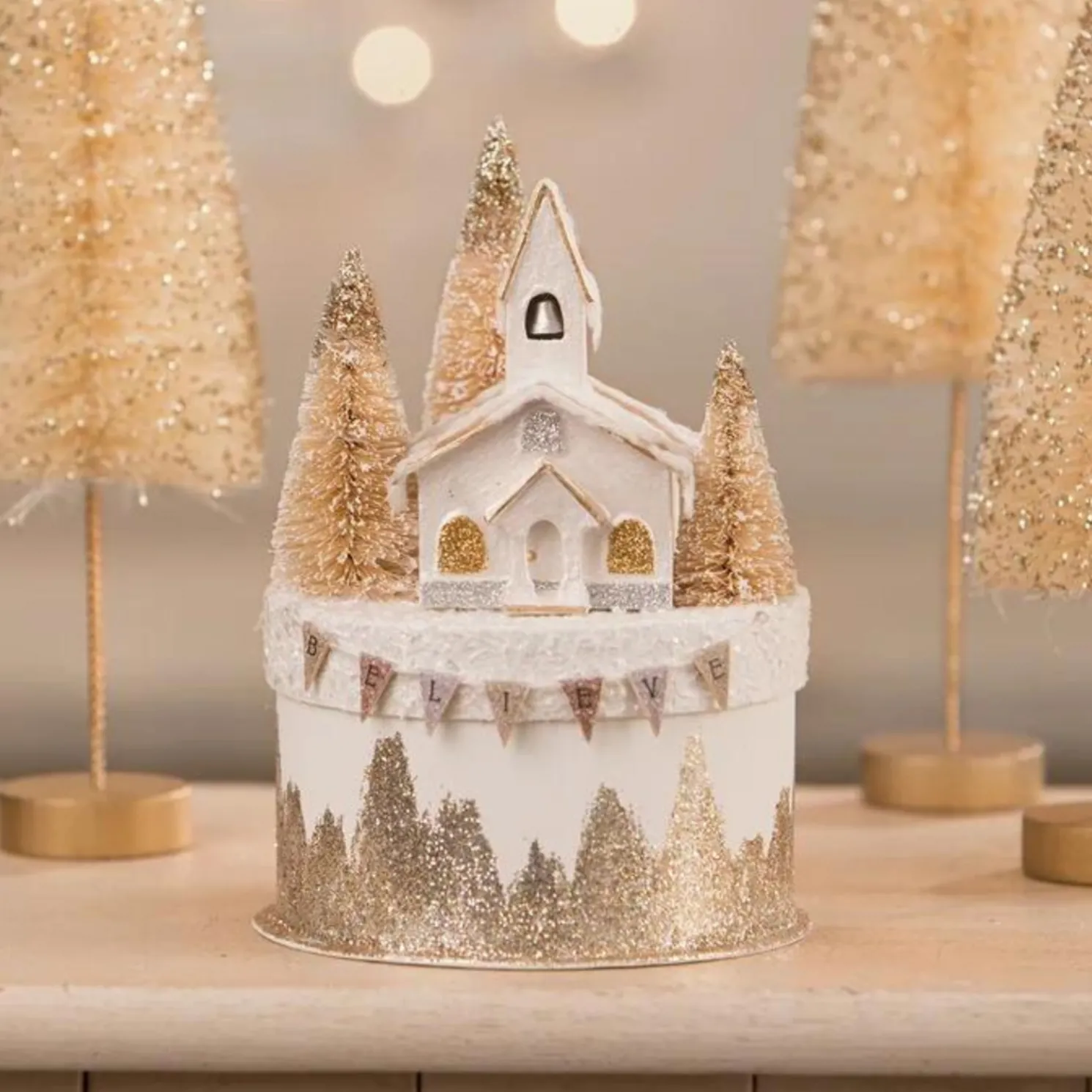 Bethany Lowe Metallic Church on Box Christmas Decoration TL1347