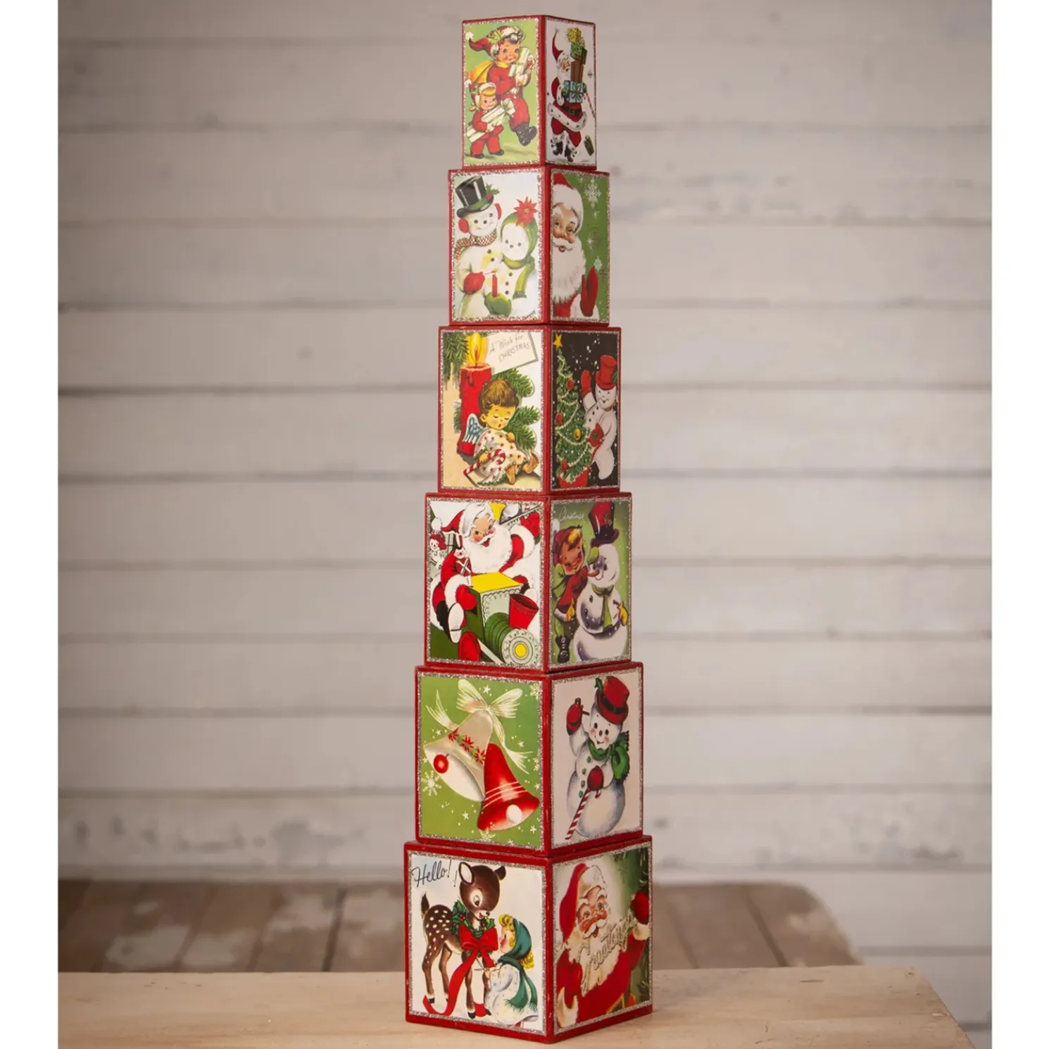 Bethany Lowe Set of 6 Kitschmas Stacking Blocks Vintage Christmas Decoration TL3364