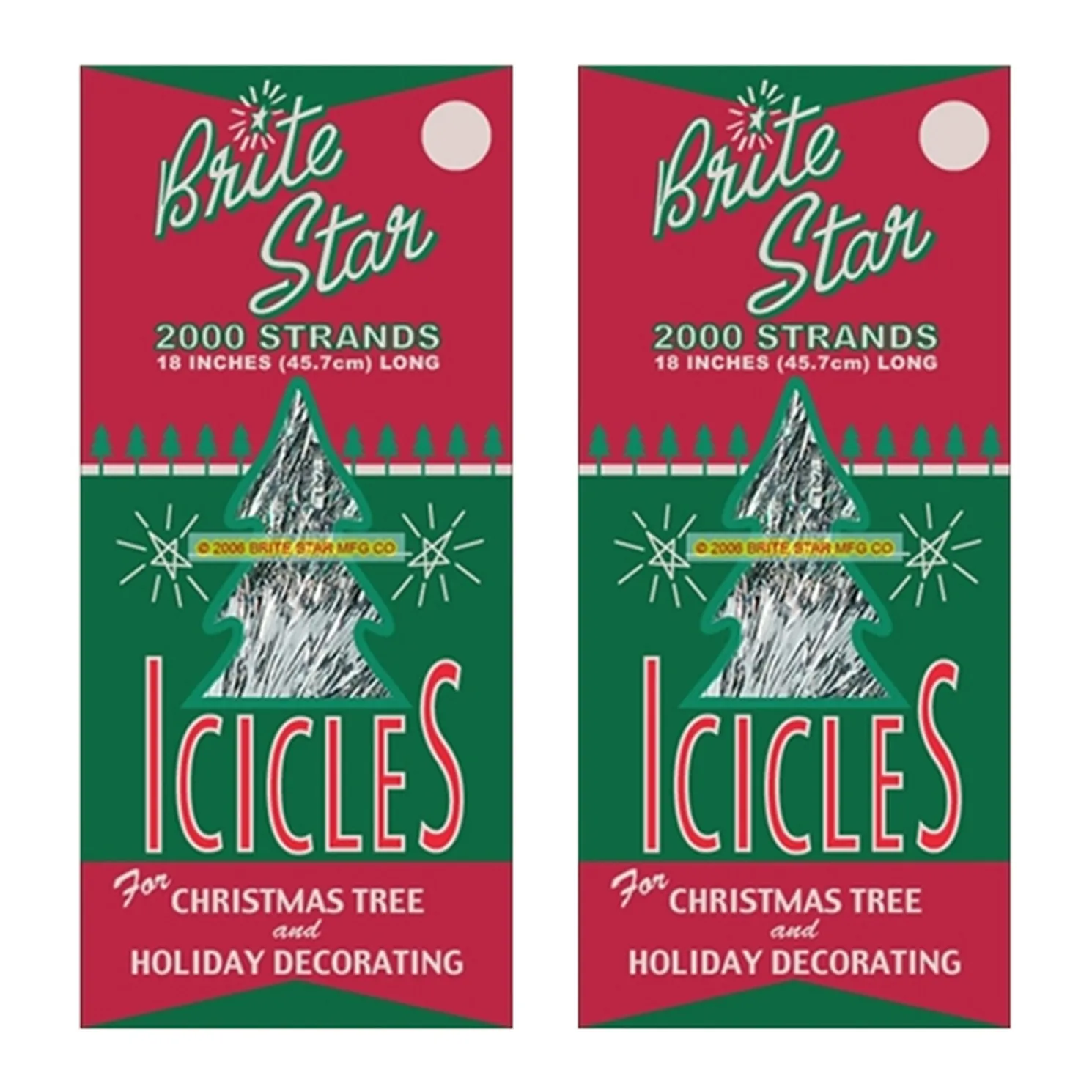 Brite Star Set of 2 18" 2000 Strand Silver Icicle Christmas Tree Tinsel