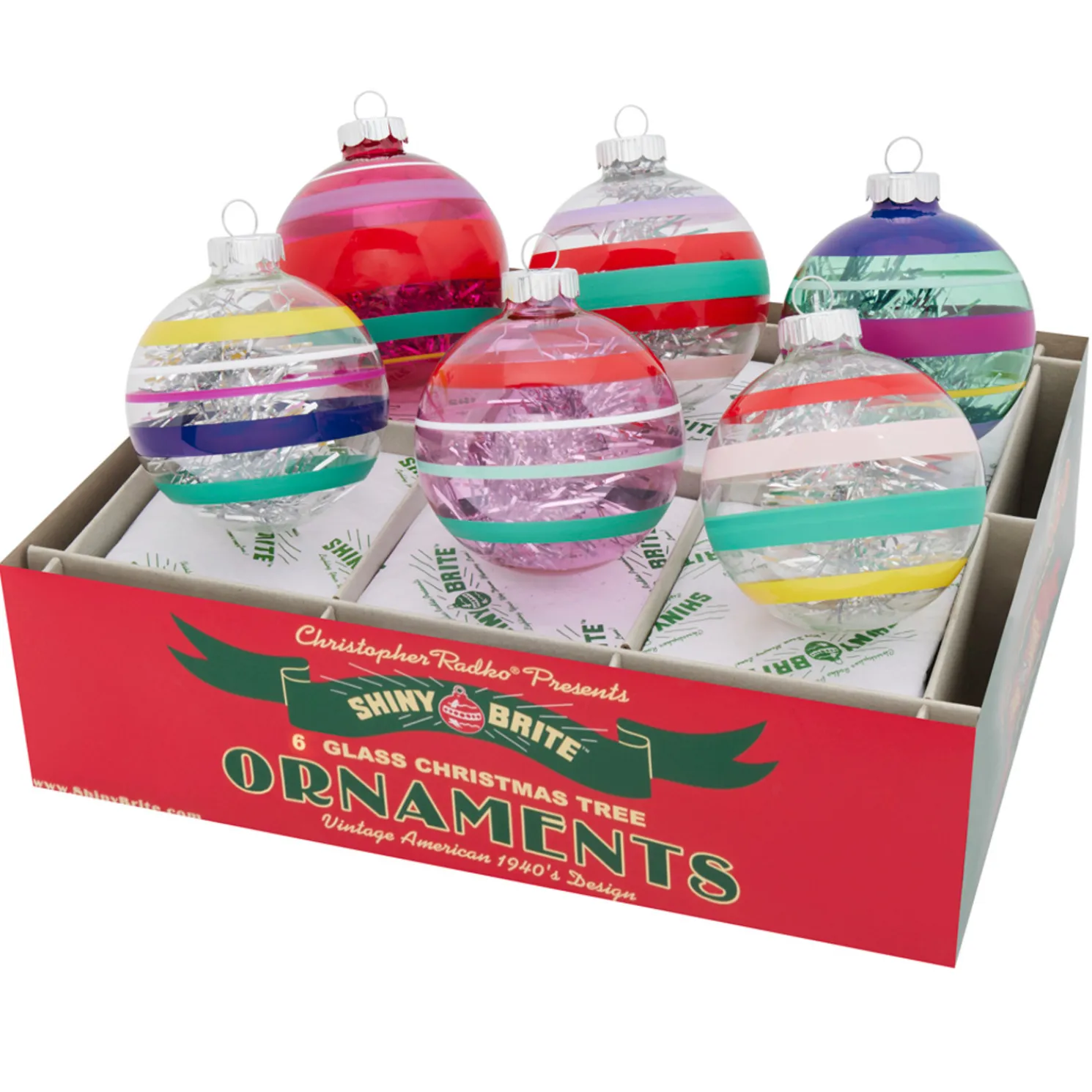 Christopher Radko Shiny Brite Vivid Vintage 3.25" Decorated Round Christmas Ornaments 4028250