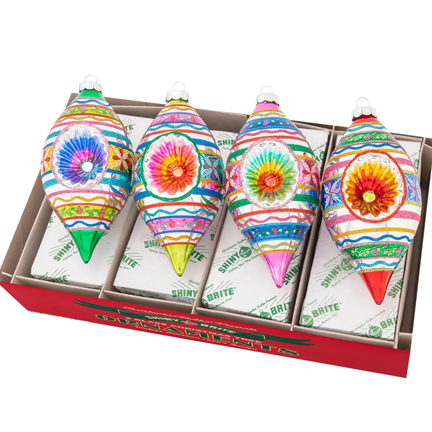 Christopher Radko Shiny Brite Confetti 7" Reflector Tulip Christmas Ornaments 4028016