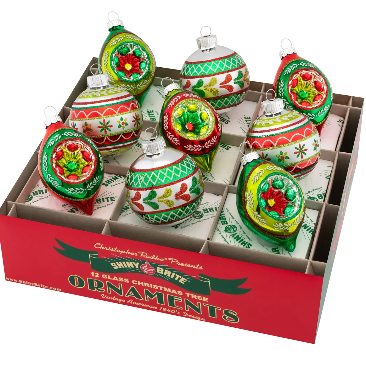 Christopher Radko Shiny Brite Holiday Splendor 2.5" Decorated Rounds & Reflector Tulip Christmas Ornaments 4027714