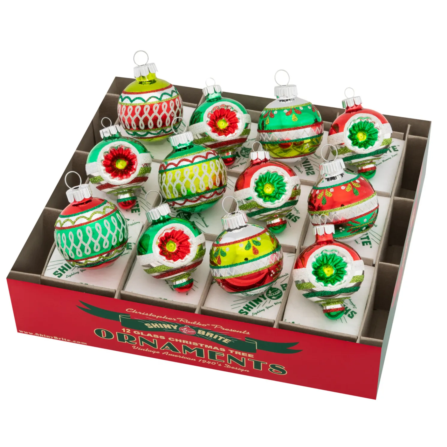 Christopher Radko Shiny Brite Holiday Splendor 1.75" Decorated Rounds & Shapes Glass Christmas Ornaments 4027712
