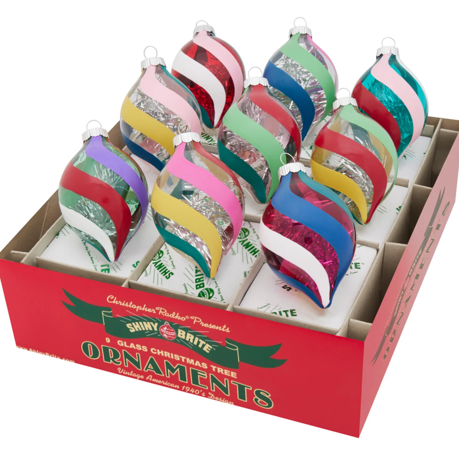 Christopher Radko Shiny Brite Vivid Vintage 2.5" Decorated Tulip Christmas Ornaments 4028249